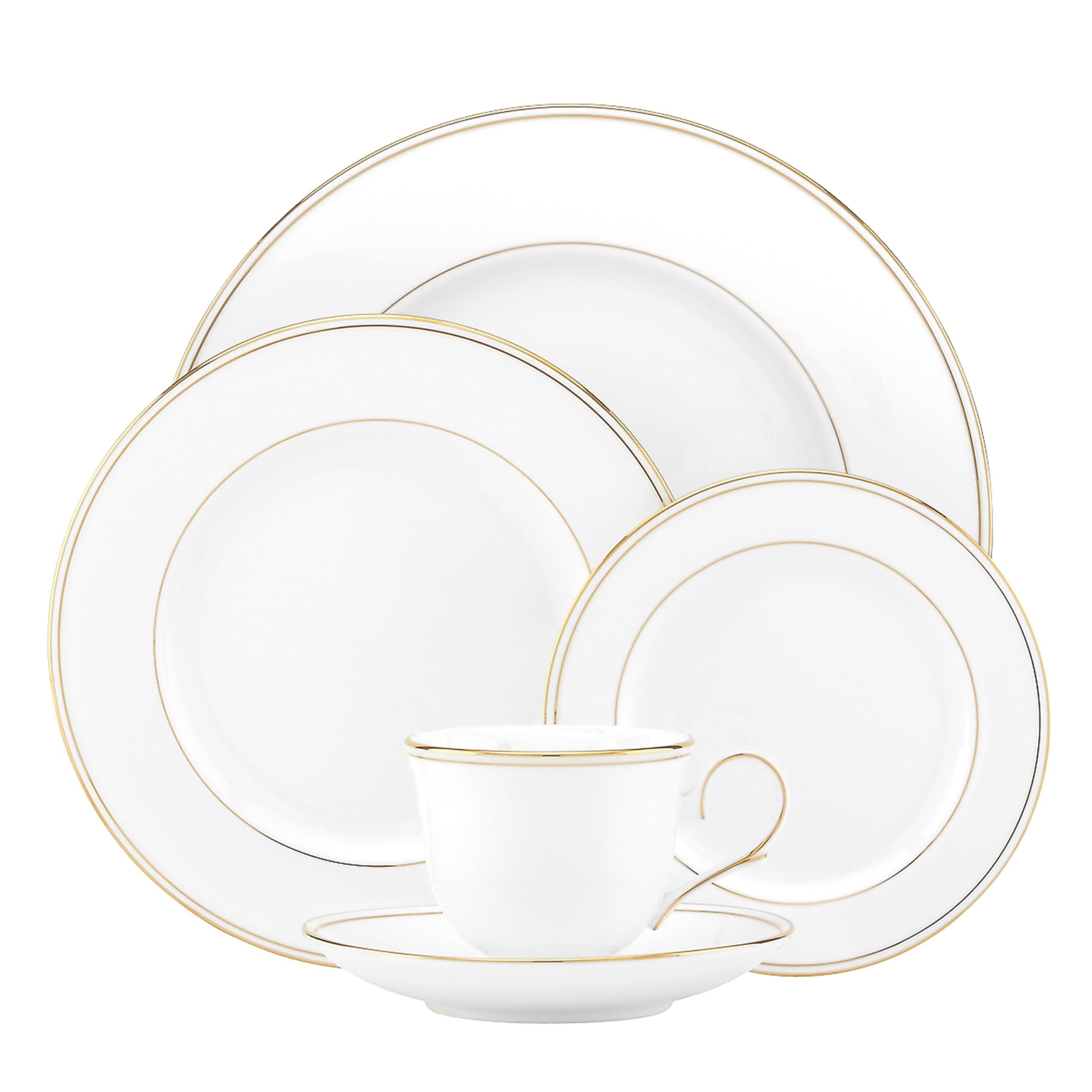 White and Gold Porcelain 5-Piece Formal Place Setting