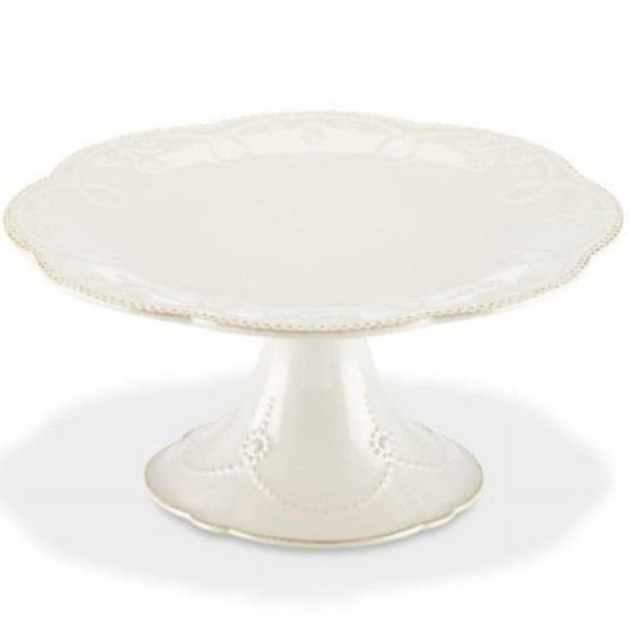 Elegant White Ceramic Pedestal Cake Stand with Floral Motif