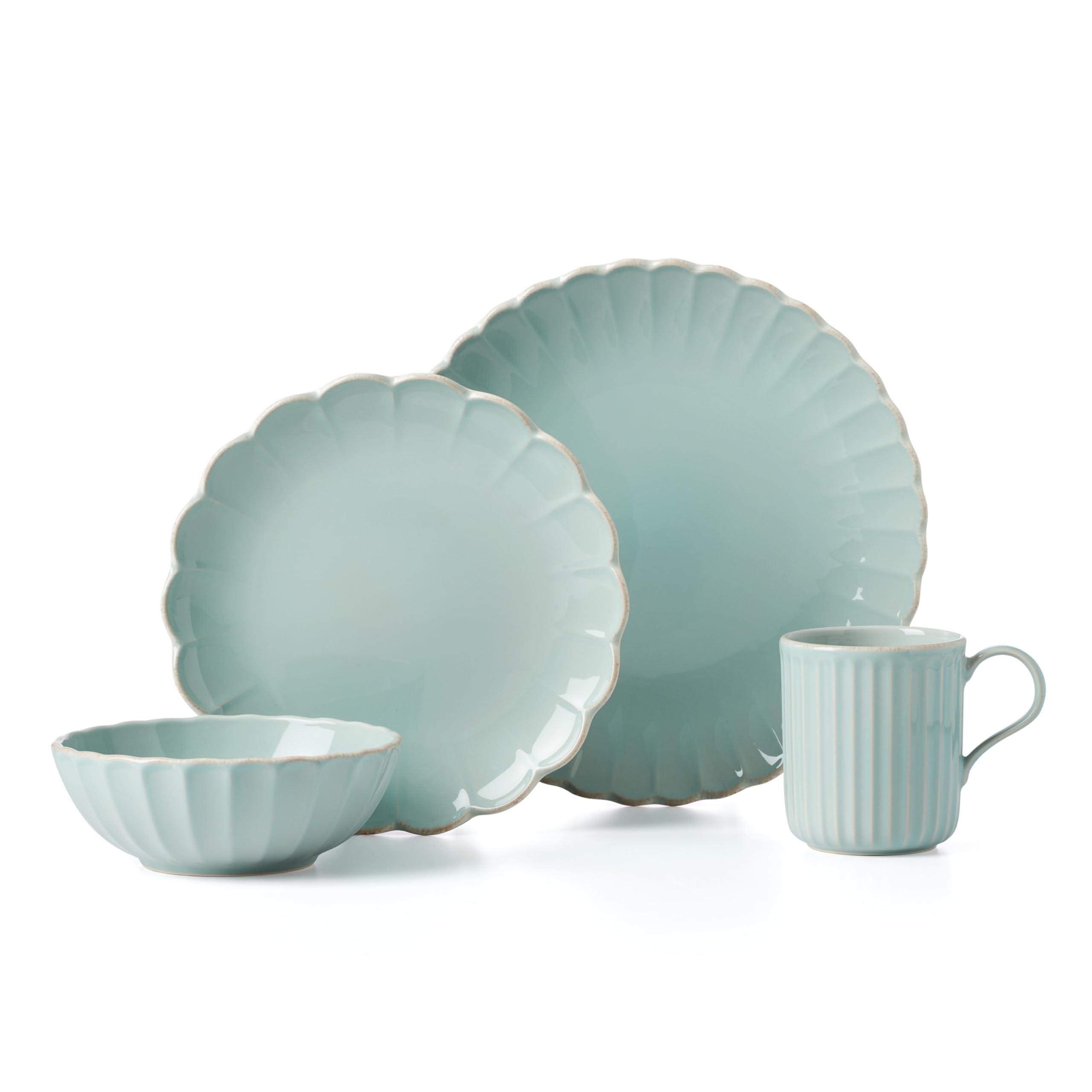 French Perle Ice Blue Ceramic 4-Piece Place Setting