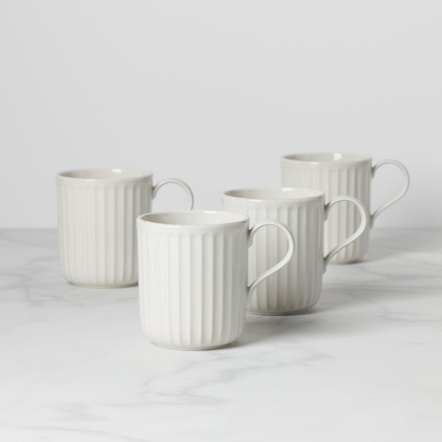 White Ceramic Scallop Mugs, Set of 4