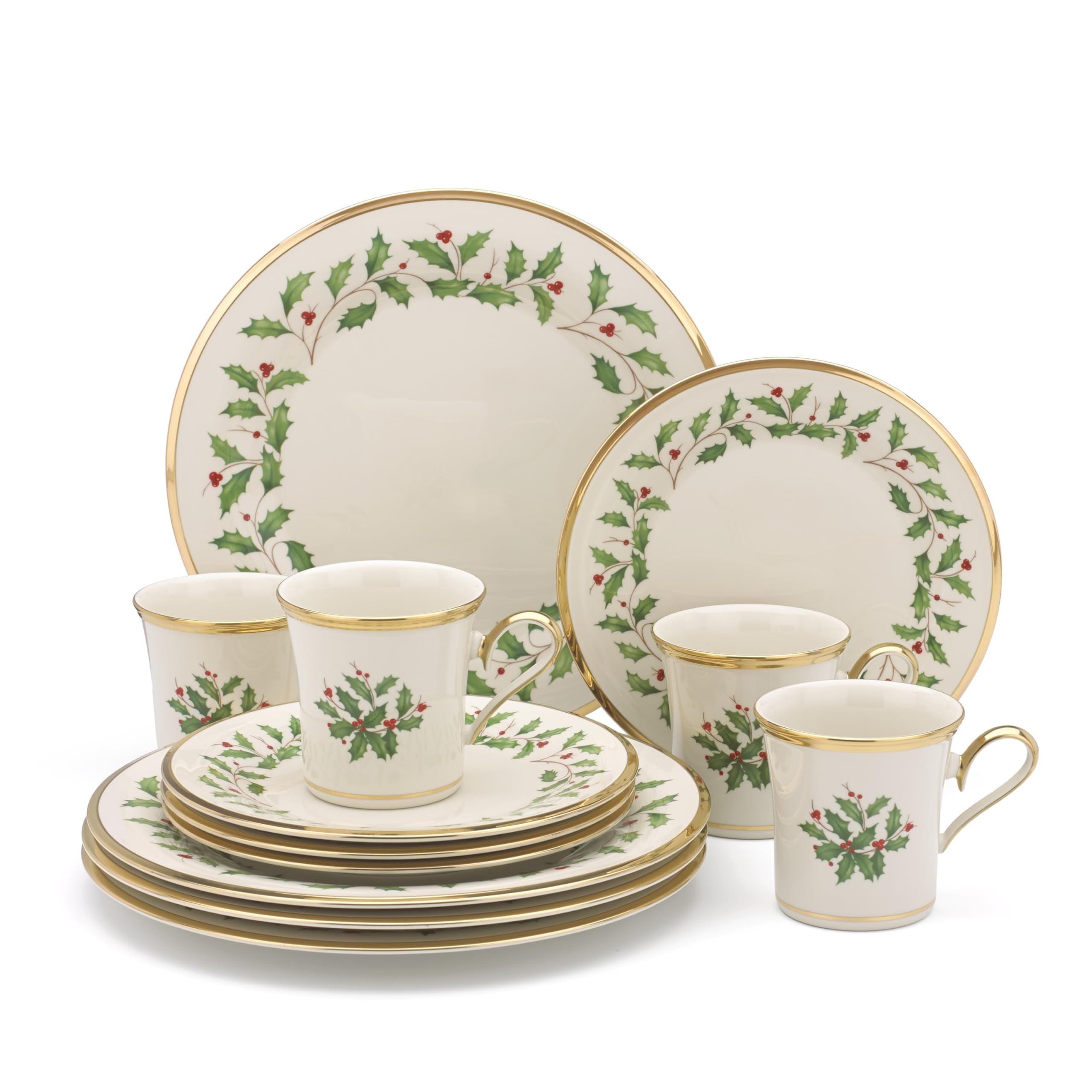 Lenox Holiday 12-Piece Porcelain Dinnerware Set with Gold Detailing