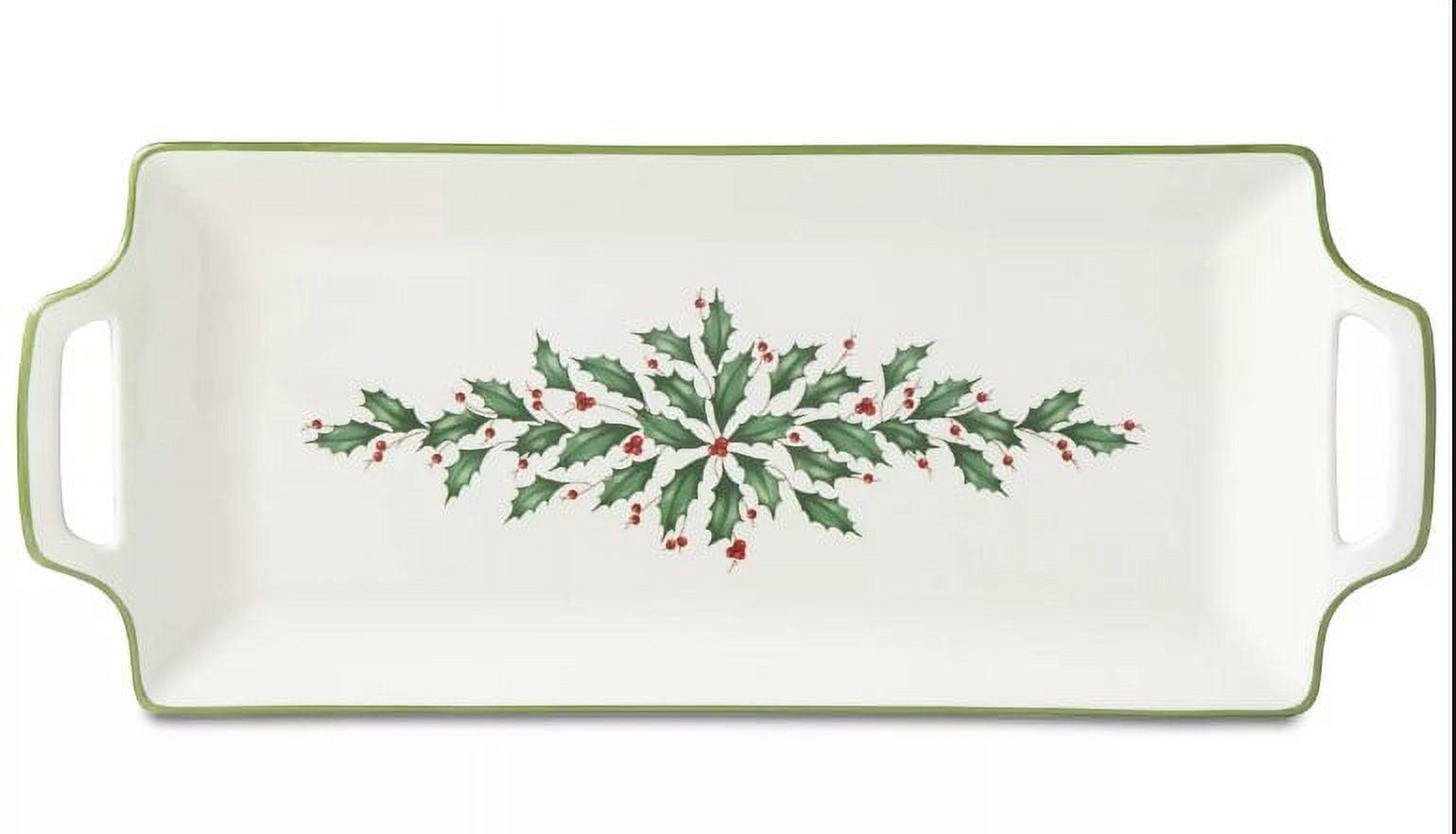 Festive Ivory Porcelain Holiday Hors D'Oeuvre Tray with Holly Motif