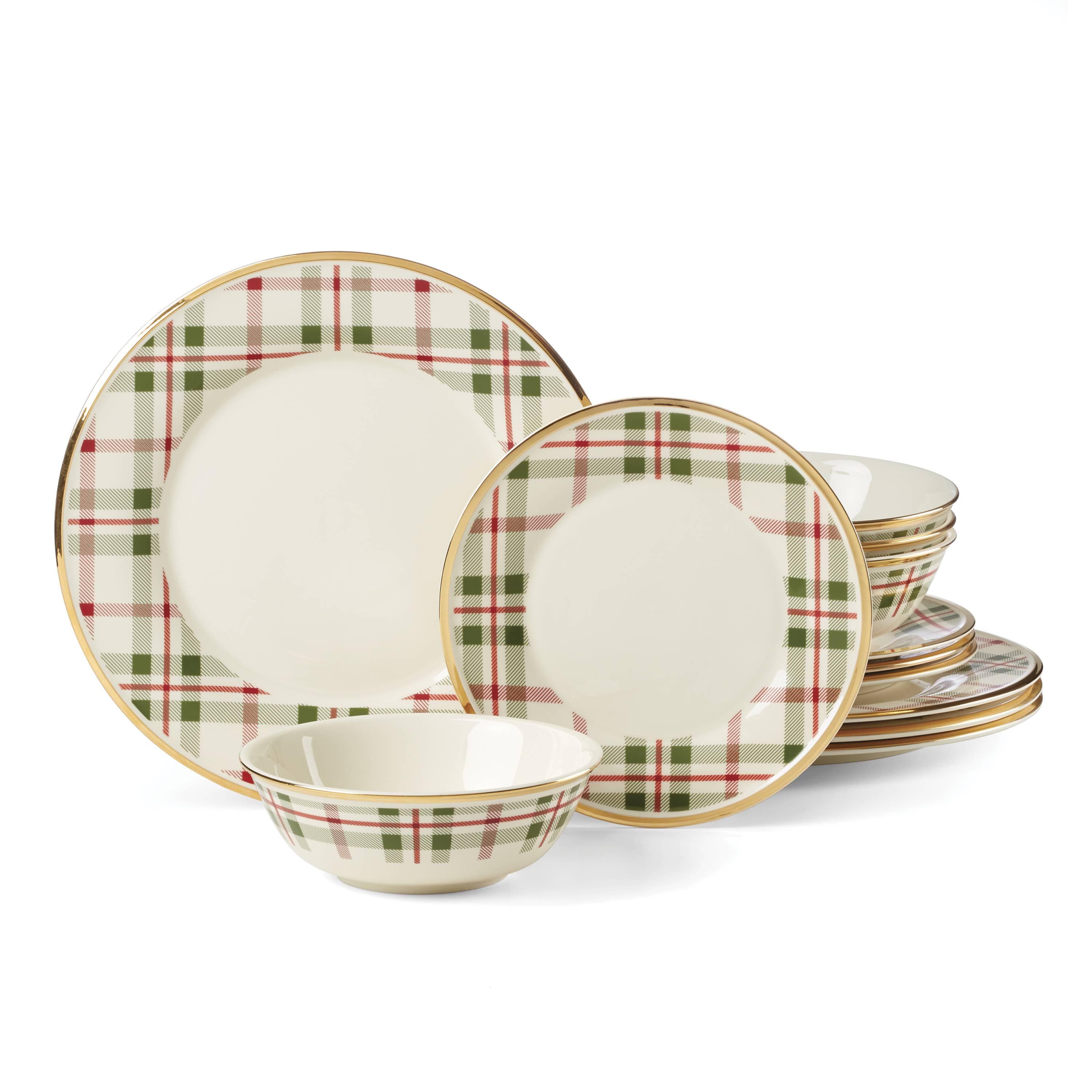 Holiday Plaid 12-Piece Dinnerware Set