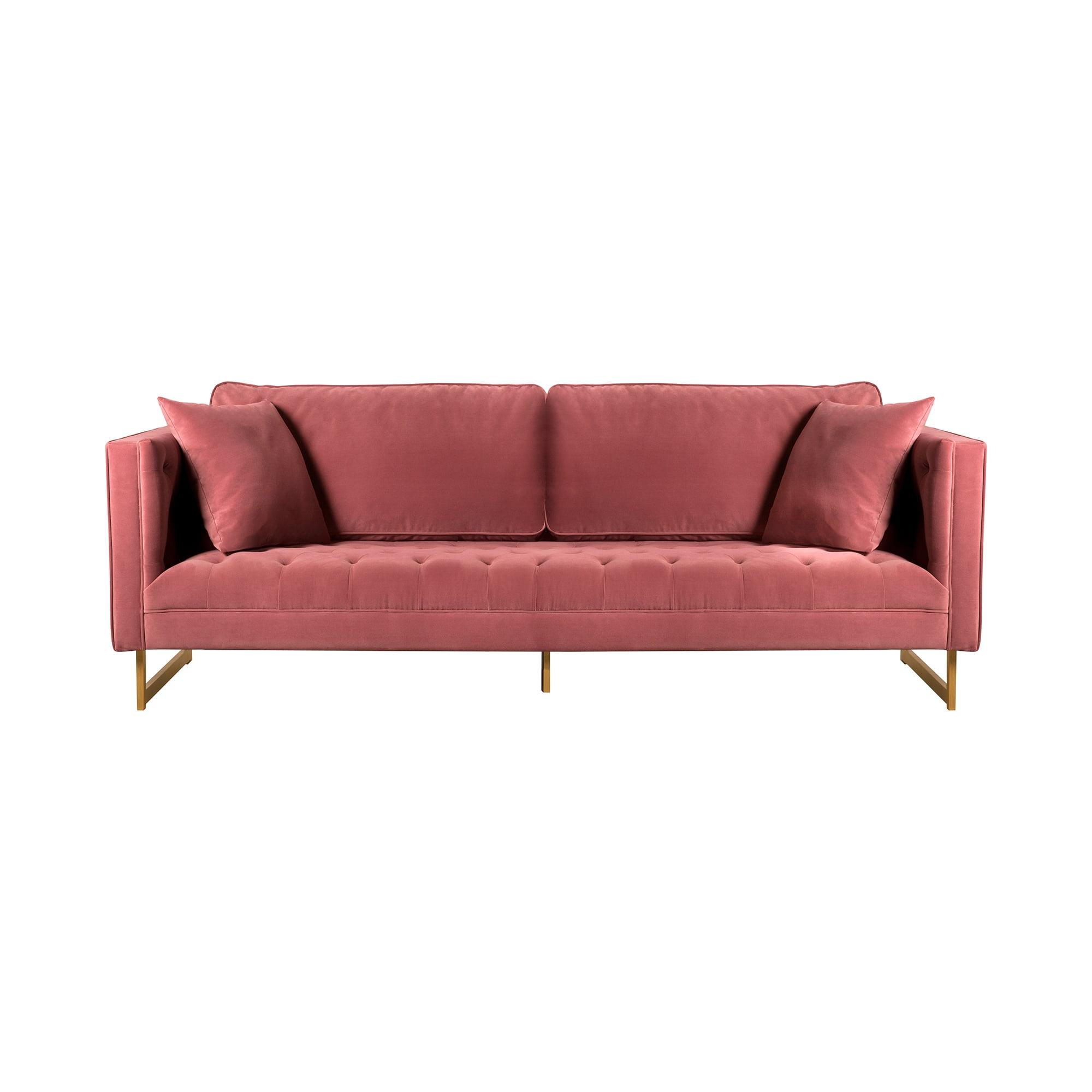 Lenox Pink Velvet Sofa Brass Legs Square Arm