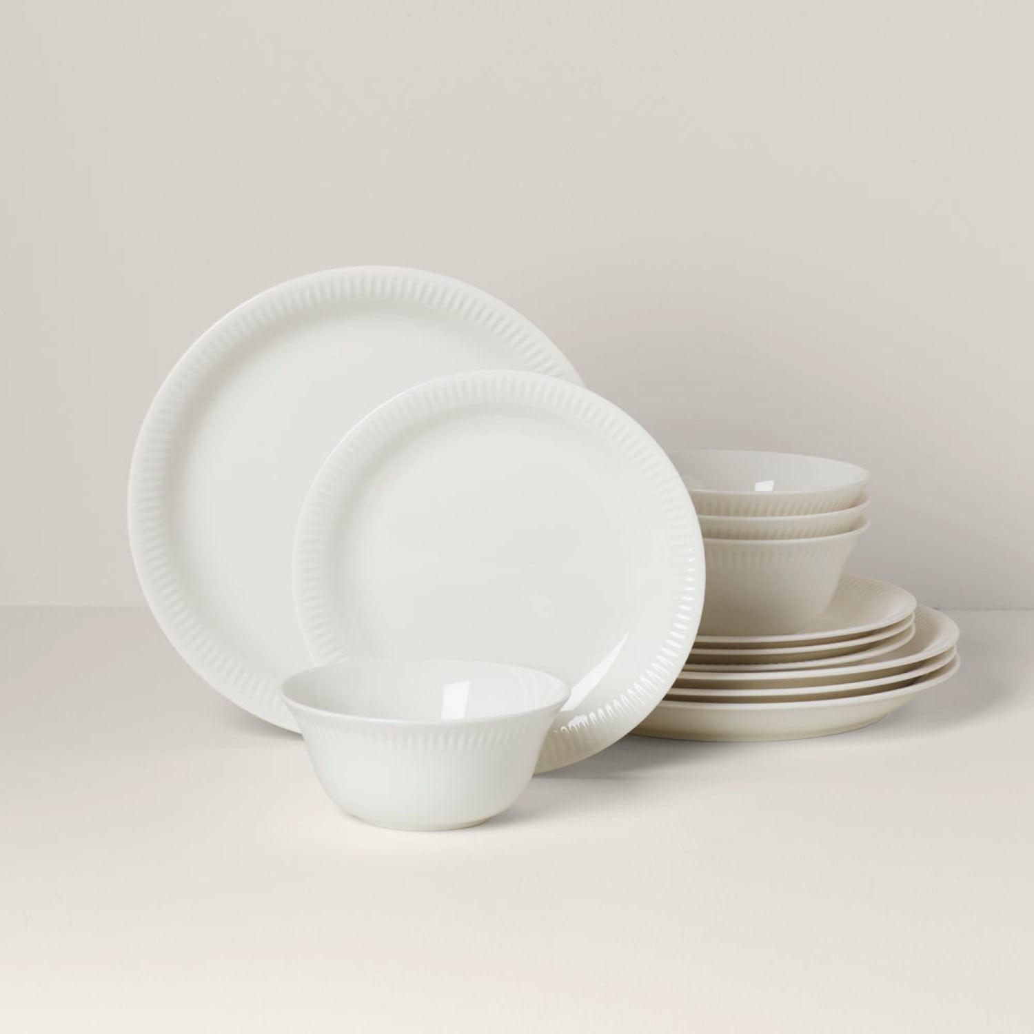 White Porcelain 12-Piece Dinnerware Set with Textured Accent