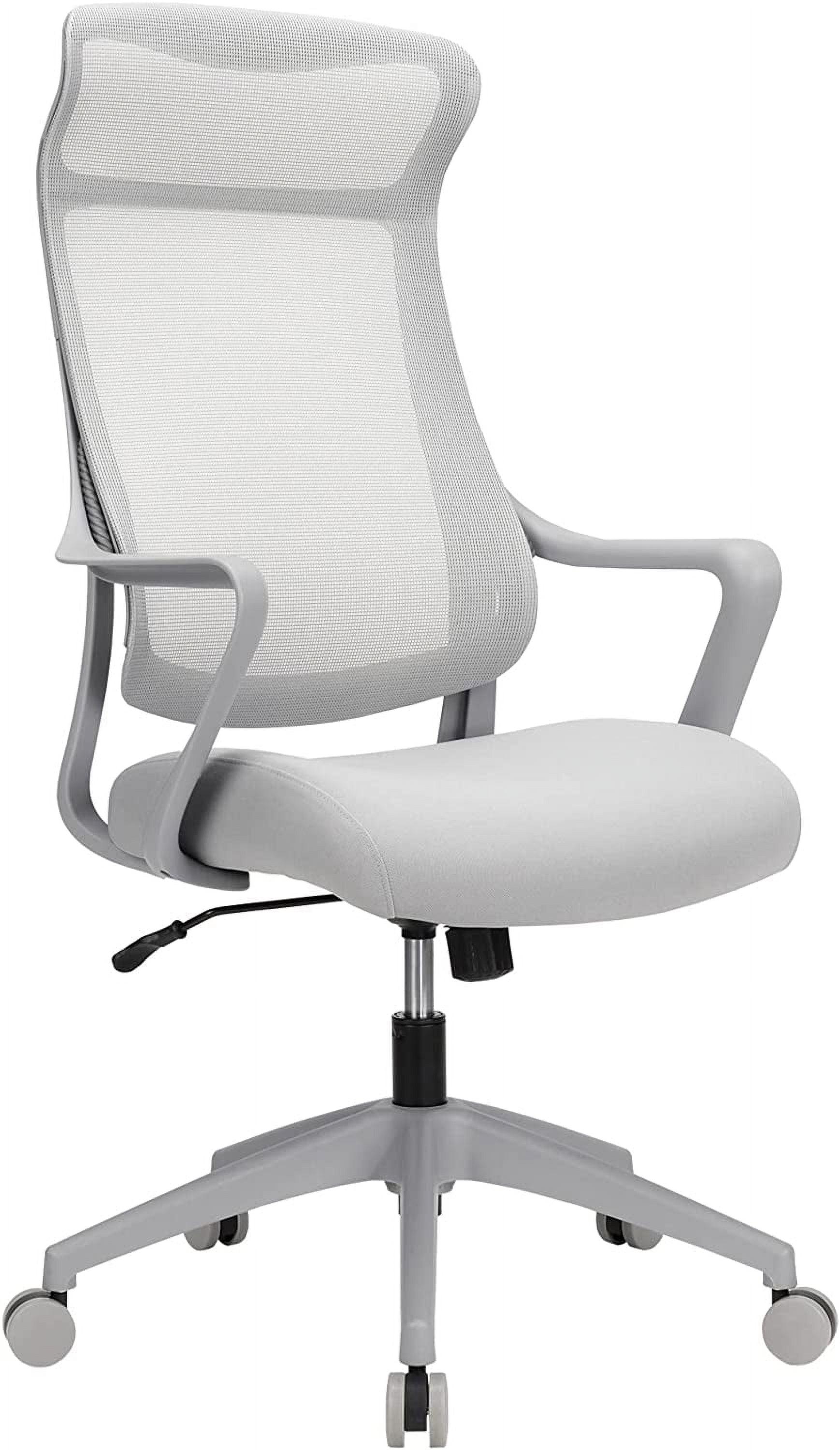 Lenzer High-Back Gray Mesh Swivel Task Chair with Wood Accents