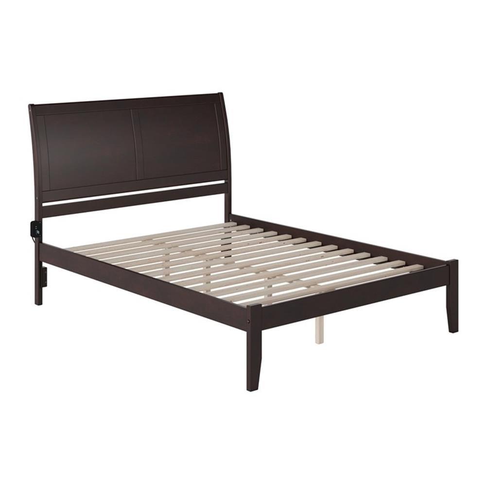 Espresso Queen Wood Platform Bed with Sleigh Headboard and Storage