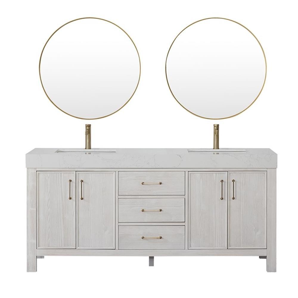 72'' Double Bathroom Vanity with Engineered Marble Top with Mirror