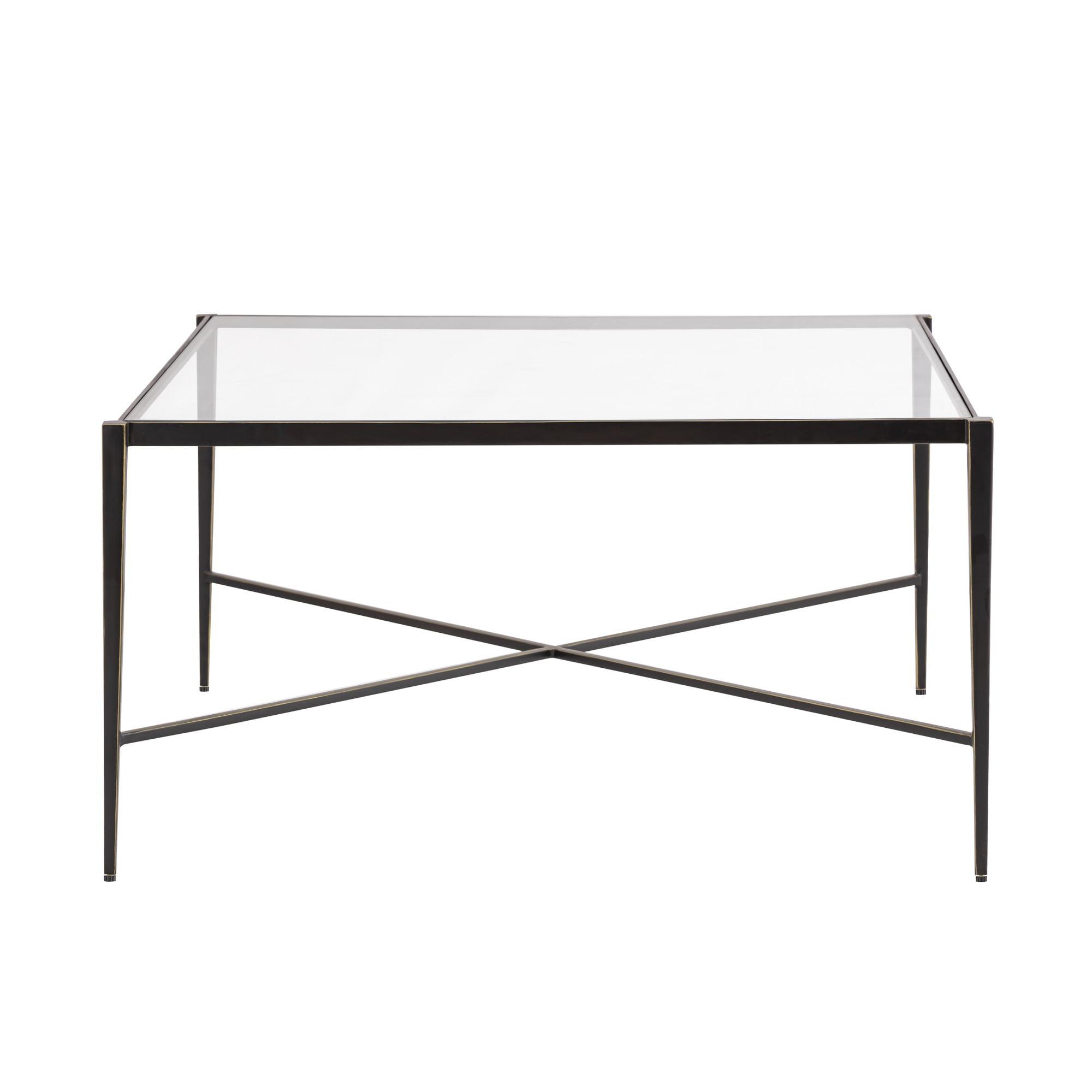 Leon 34'' Square Metal Outdoor Coffee Table with Glass Top