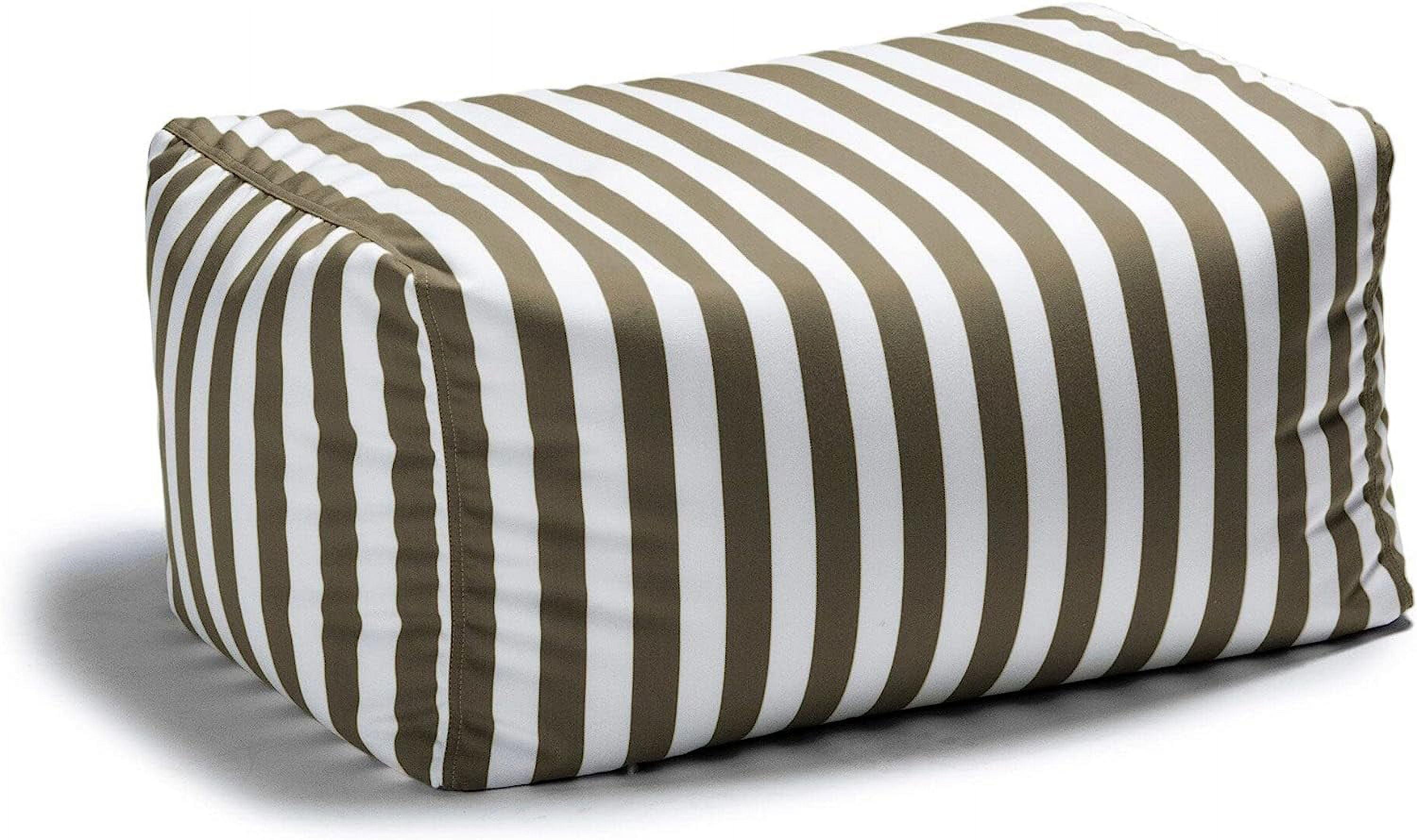 Taupe Striped Outdoor Bean Bag Ottoman with Weather-Resistant Cover