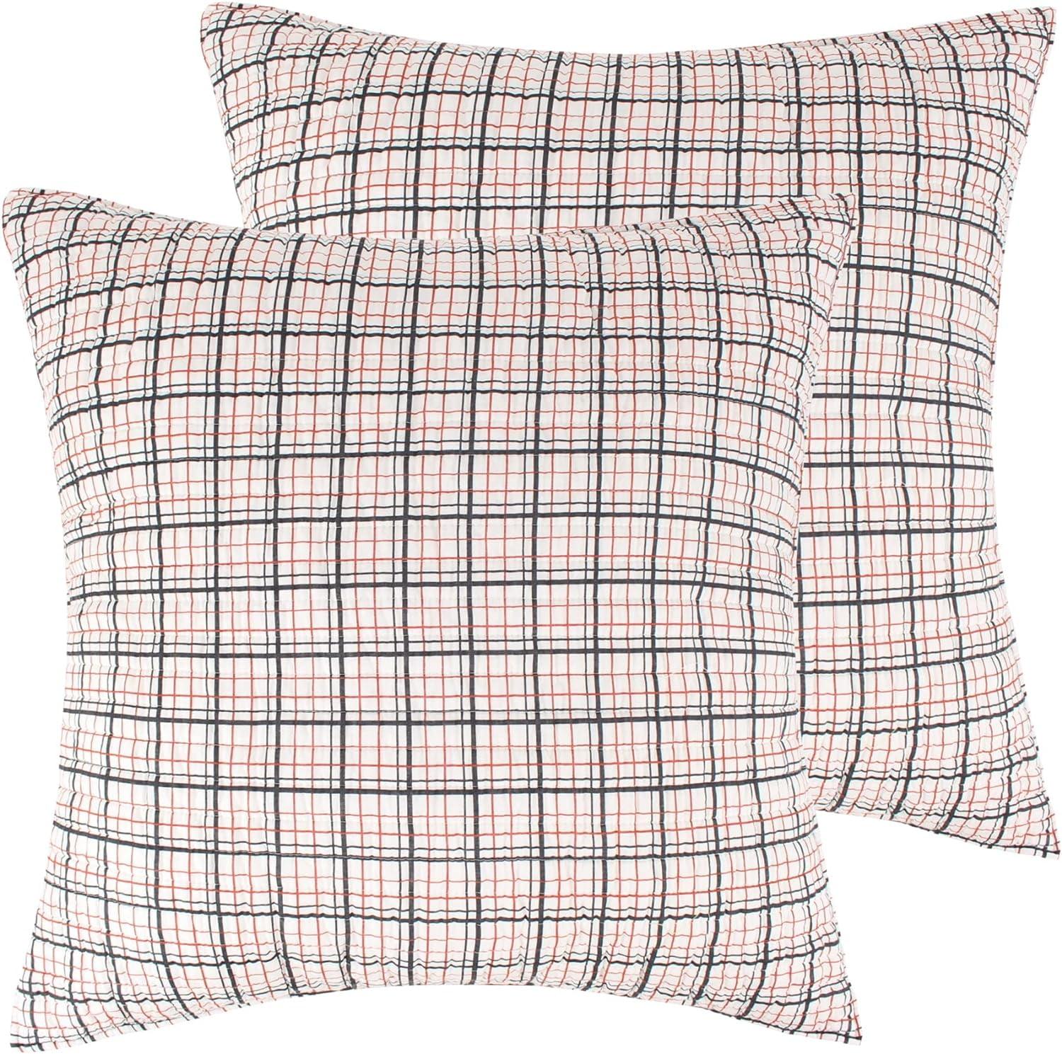 Leonora Geometric Black and Pink Cotton Euro Sham Set