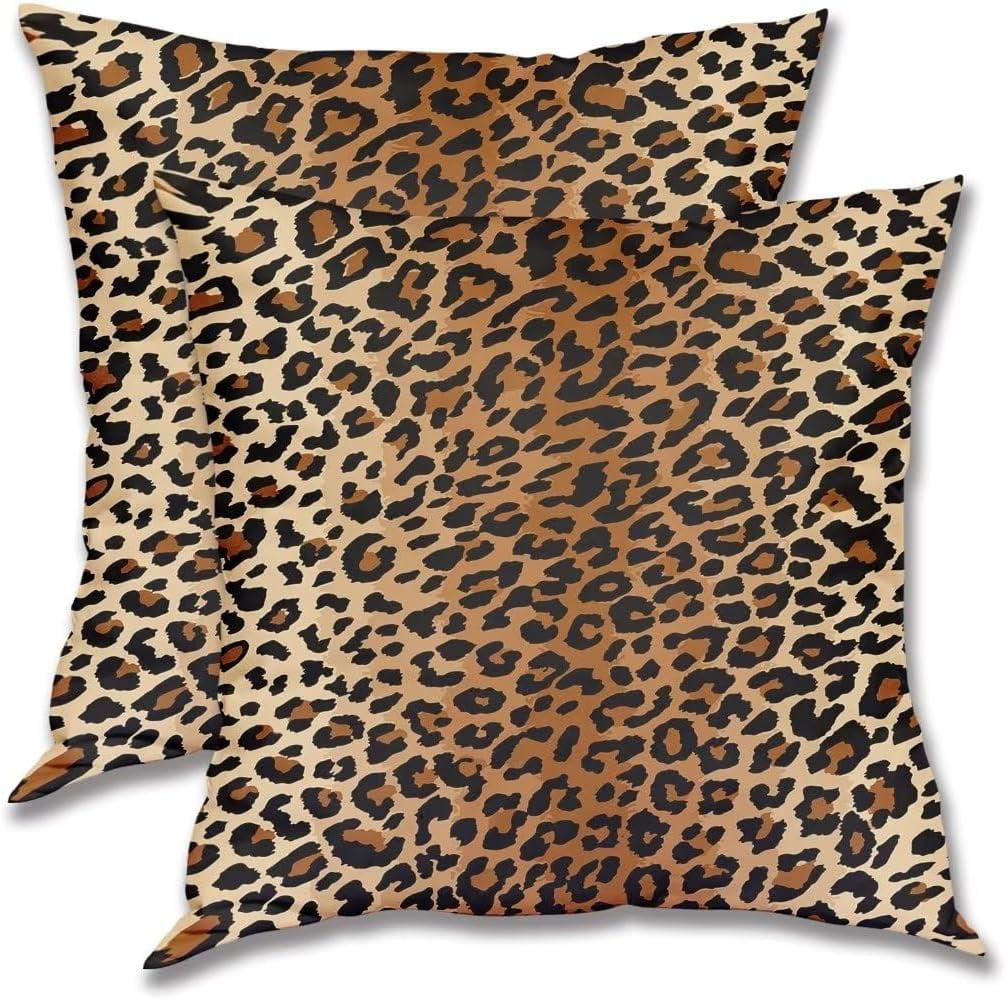 Brown Leopard Throw Pillow Cover - 2 Pcs Cheetah Pillow Case 20x20 inch Cotton Soft Animal Print Pillows Covers Decorative Cushion Cover for Home Couch Bed Sofa Double Side Printed