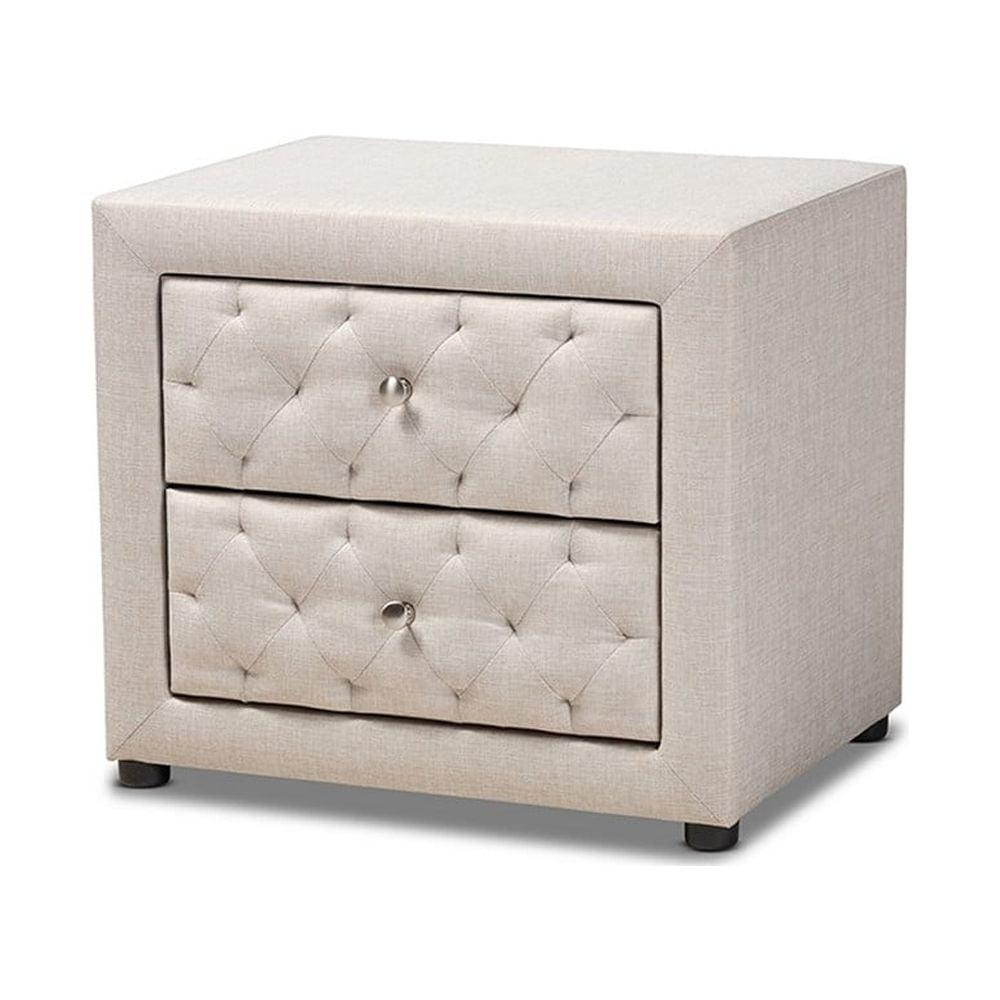 Lepine Light Beige Tufted Fabric 2-Drawer Nightstand