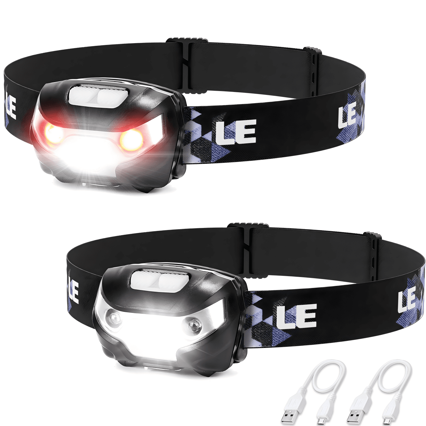 Lepro Lepro LED Headlamp Rechargeable - Super Bright Head Lamp with 5 Modes for Camping & Hiking Gear Essentials, IPX4 Waterproof Headlight Flashlight with Red Light, USB Cable Included