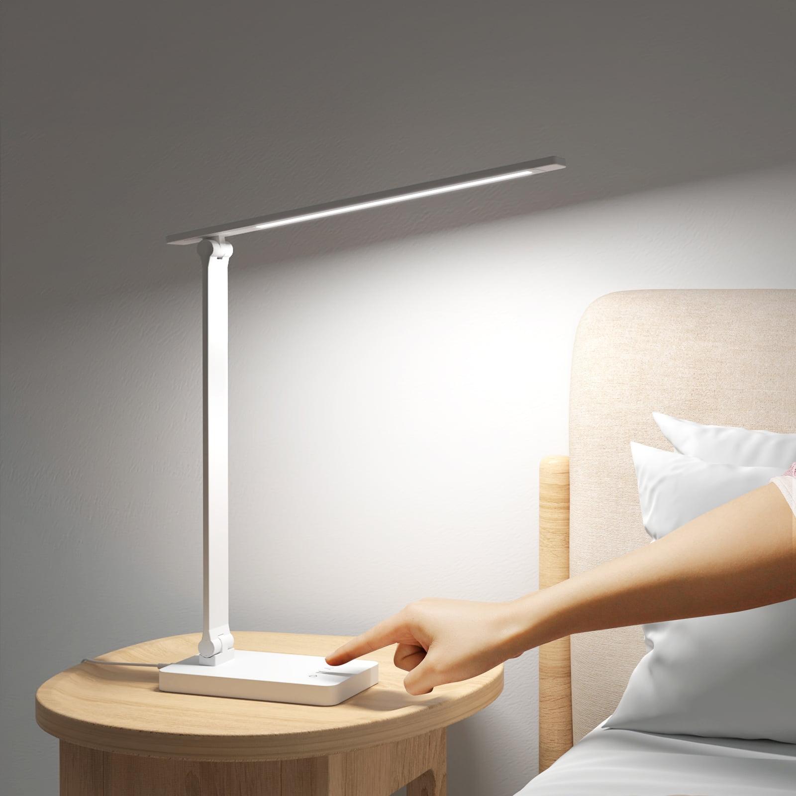 White Adjustable LED Desk Lamp with Touch Control and USB Port