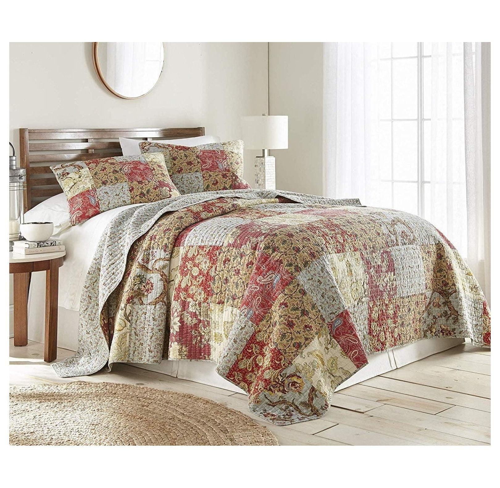 Chezmoi Collection Leslie 3-Piece Floral Patchwork Reversible 100% Cotton Vintage Washed Quilt Set