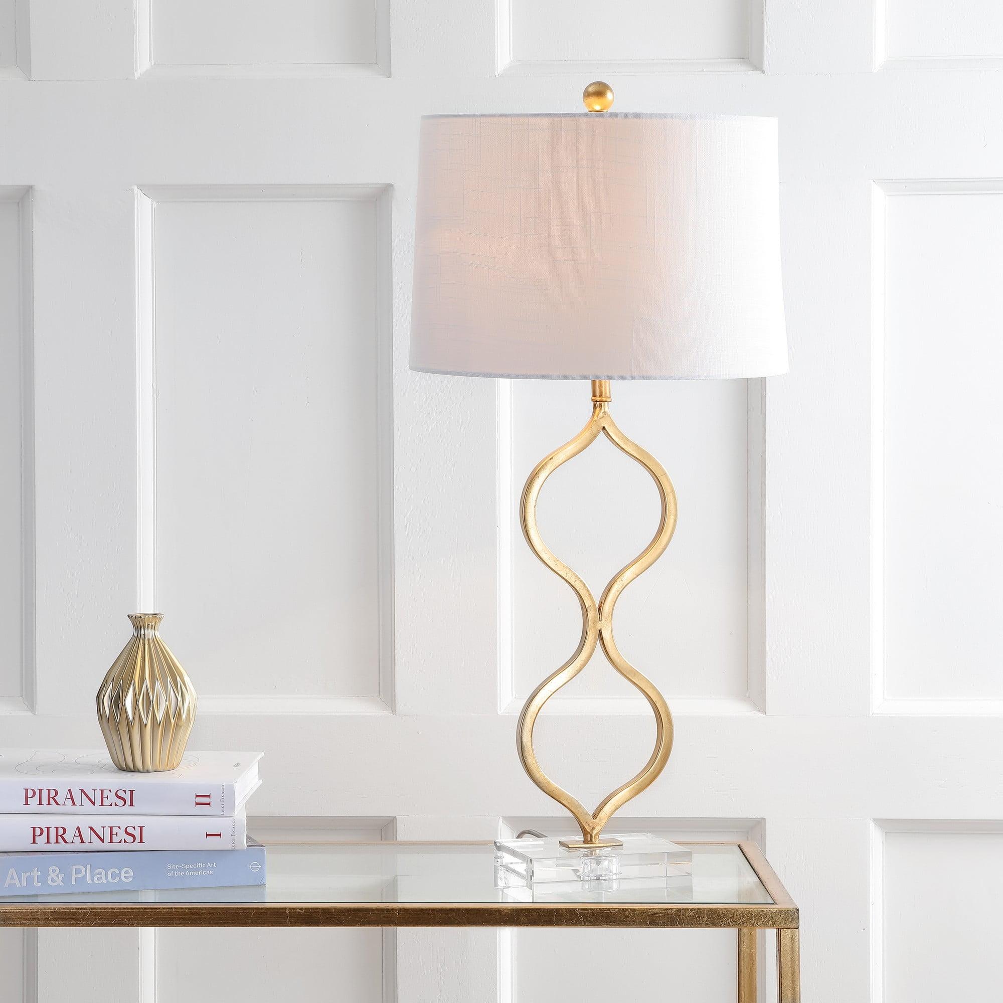 Elegant Gold Leaf 31.5" Table Lamp with White Linen Shade