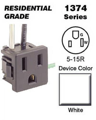 White Thermoplastic 15A 125V Snap-In Receptacle with Wall Plate