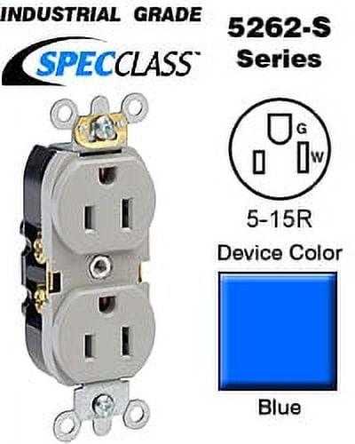 Blue Industrial Grade Duplex Receptacle with Wall Plate