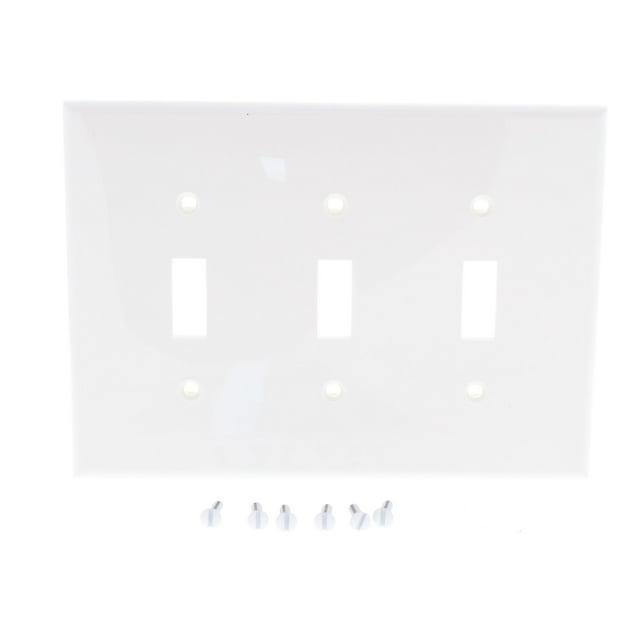 Leviton PJ3-W 3-Gang Toggle Switch Wall Plate, Midway Size Cover, Unbreakable Thermoplastic, White