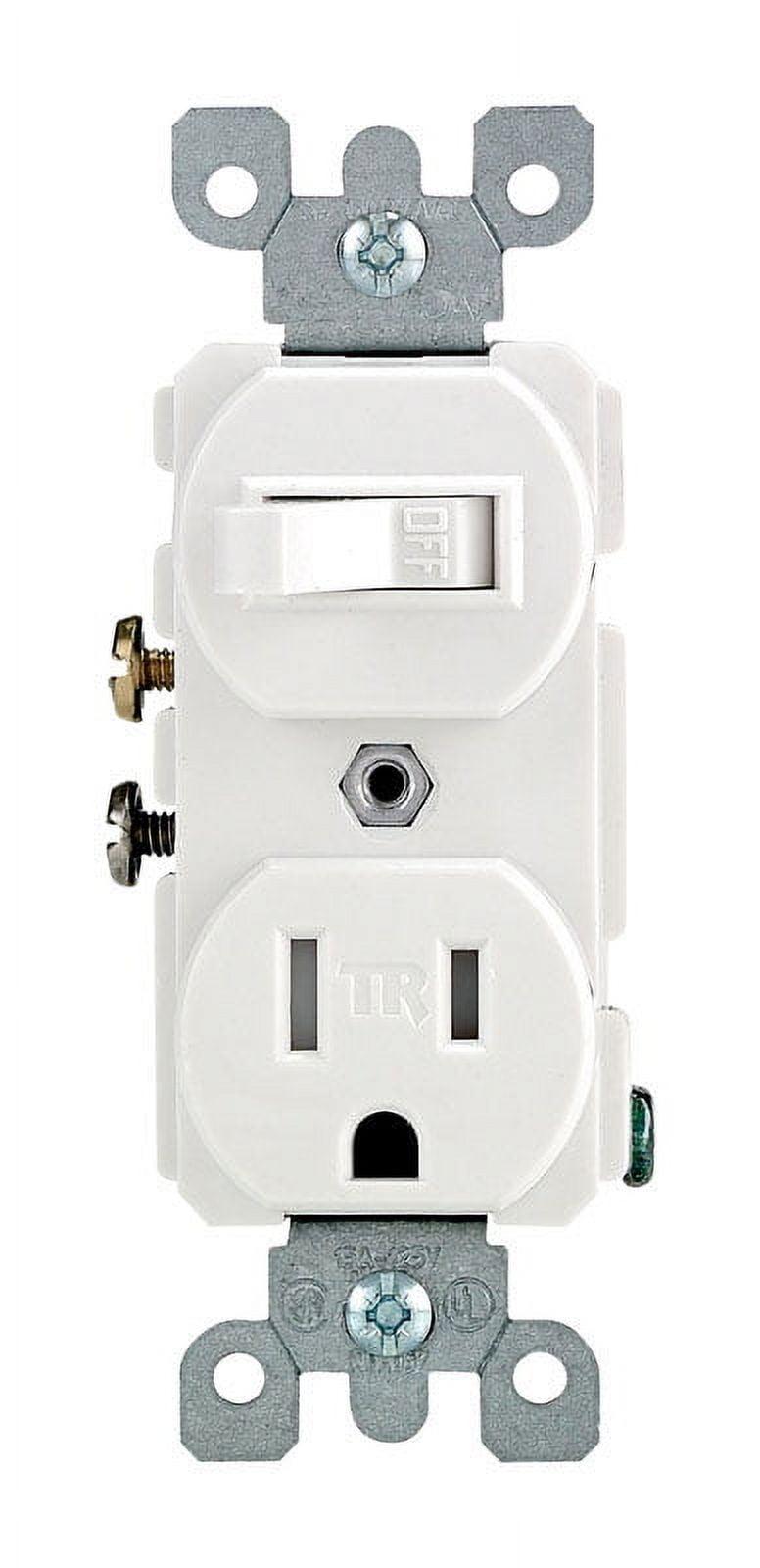 White Tamper Resistant Combination Switch and Outlet with Wall Plate