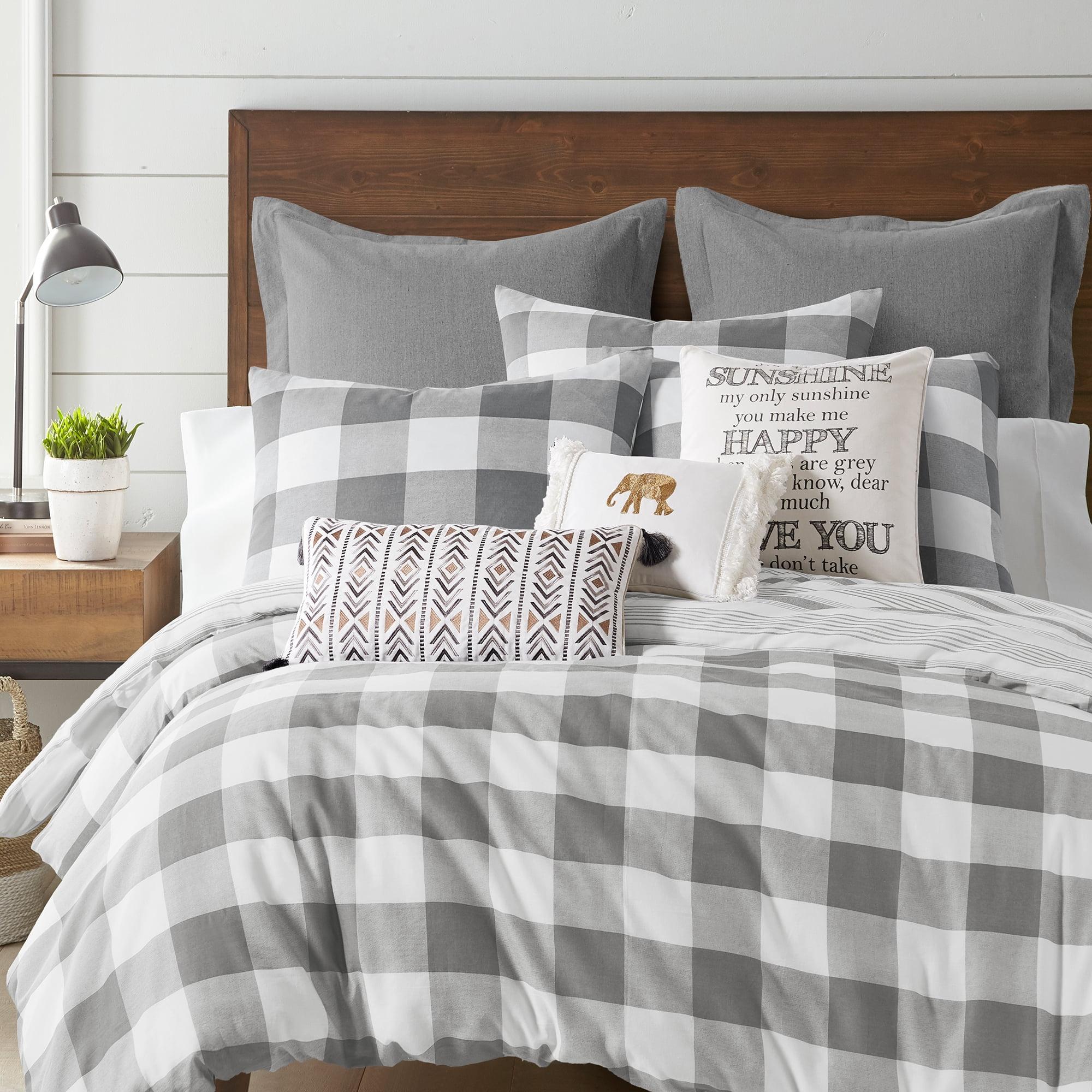 Camden Gray and Cream Cotton Full/Queen Duvet Cover Set