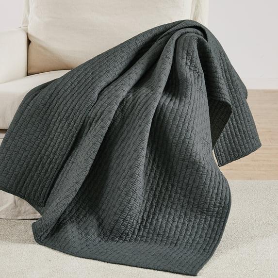 Cross Stitch Charcoal Throw - One Quilted Throw - Levtex Home