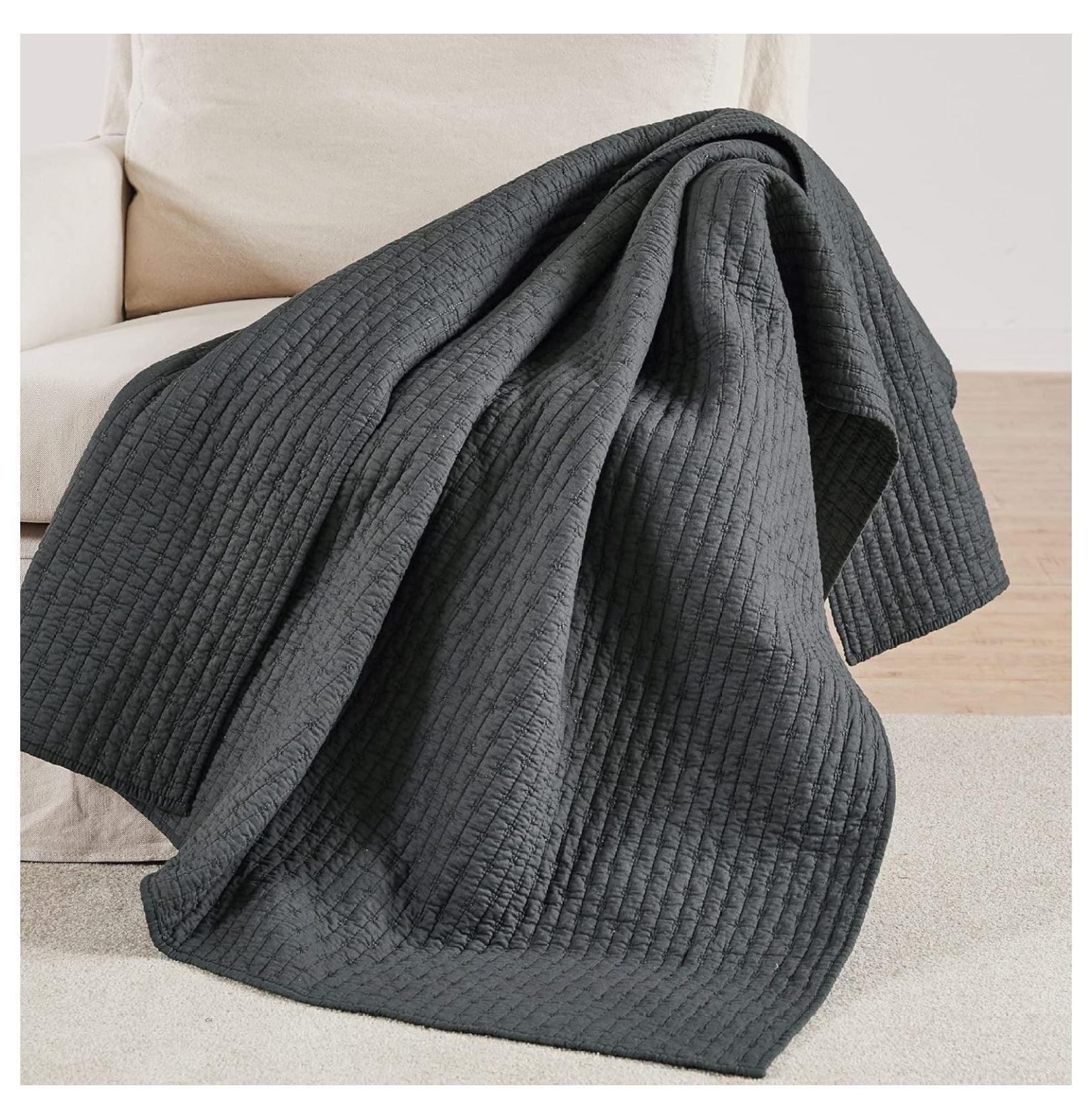 Charcoal Gray Cotton Quilted Reversible Throw Blanket