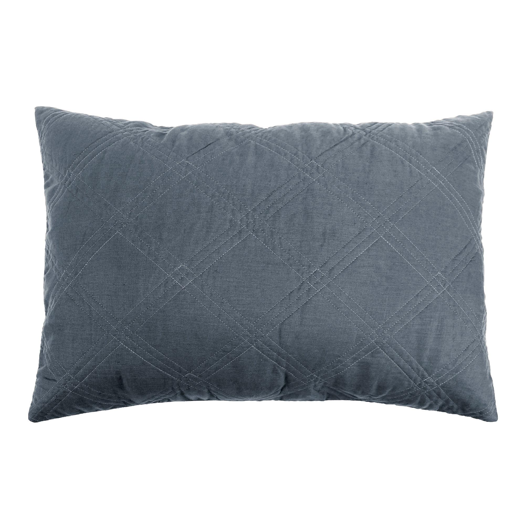 Denim Blue Quilted Cotton and Linen Standard Sham