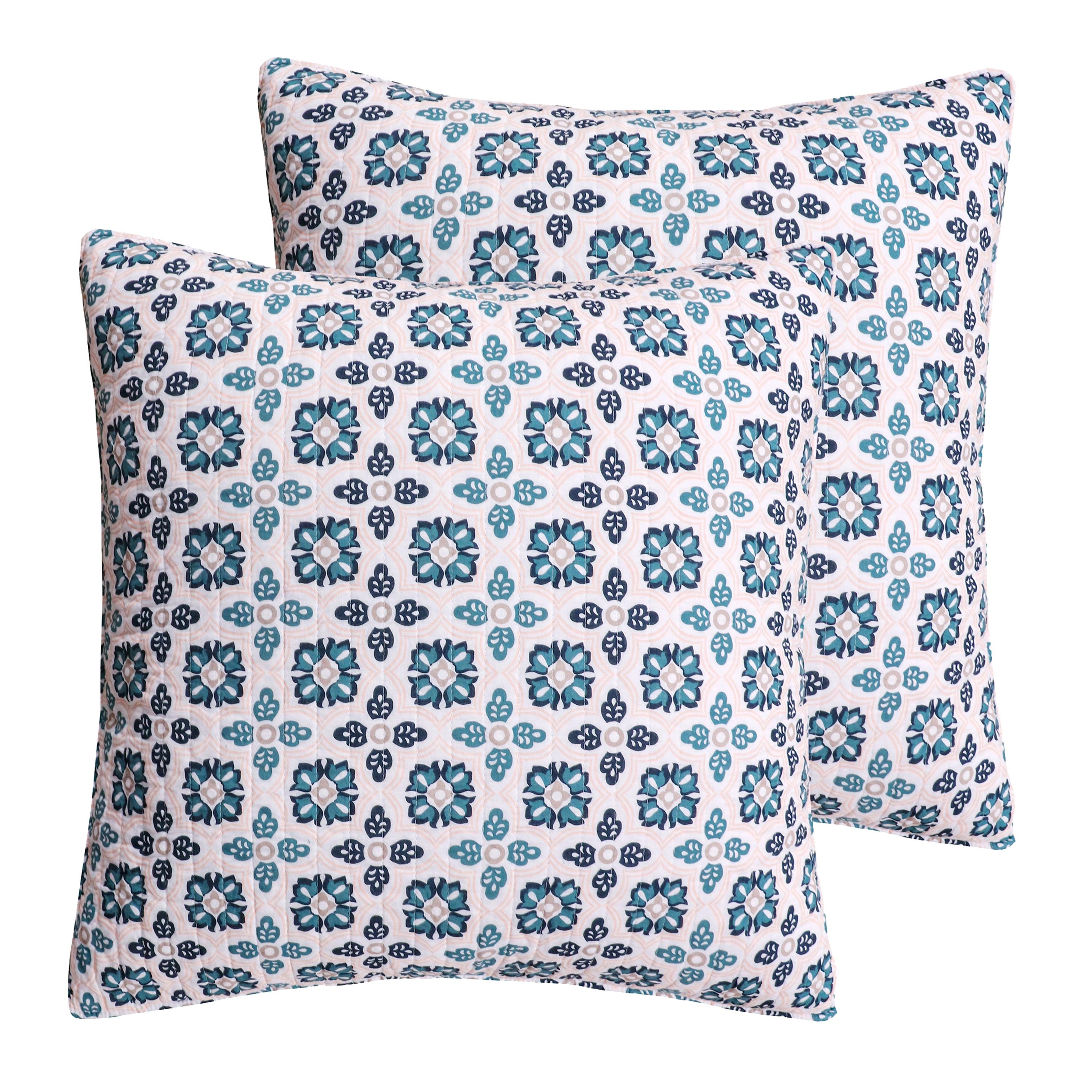 Mediterranean Medallion Cotton Euro Sham Set in Teal, Blush, and Gray