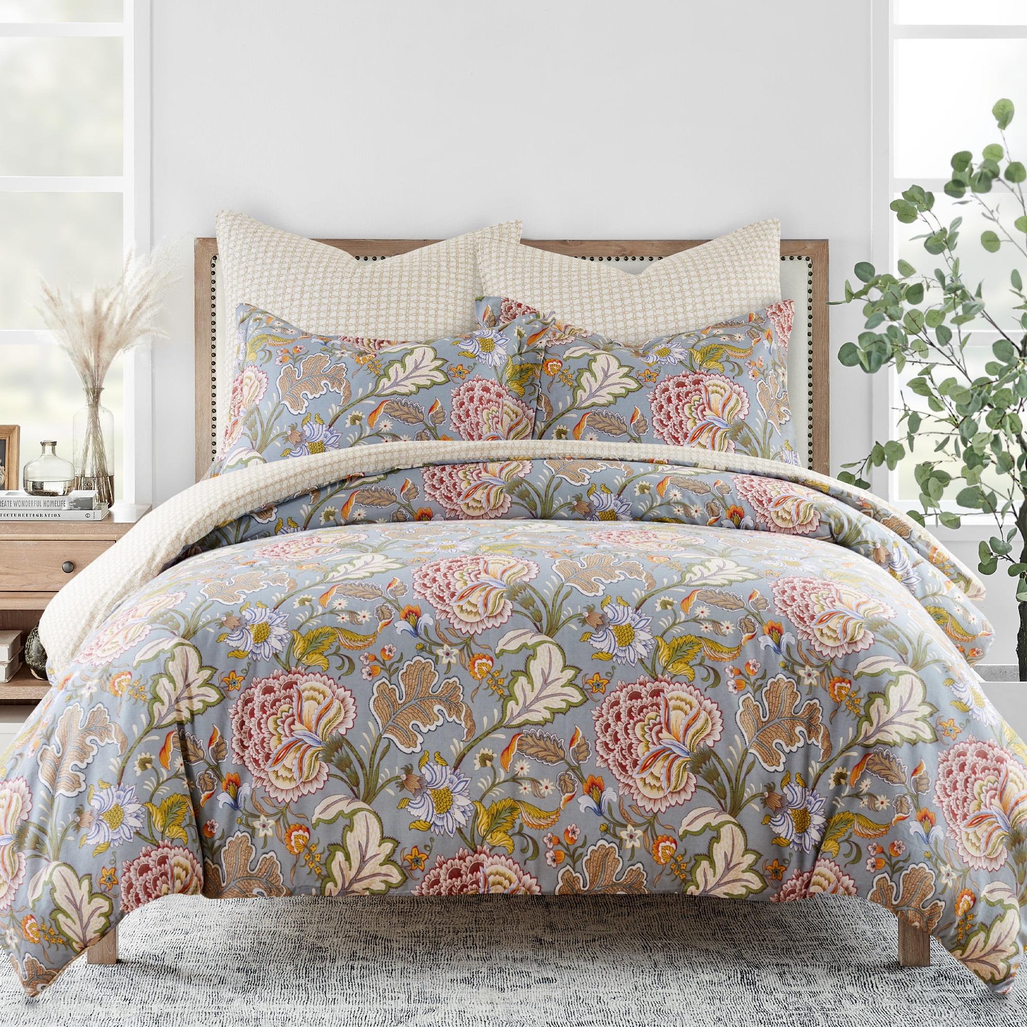 Angelica Multi-Color Cotton Jacobean Floral Full/Queen Duvet Set