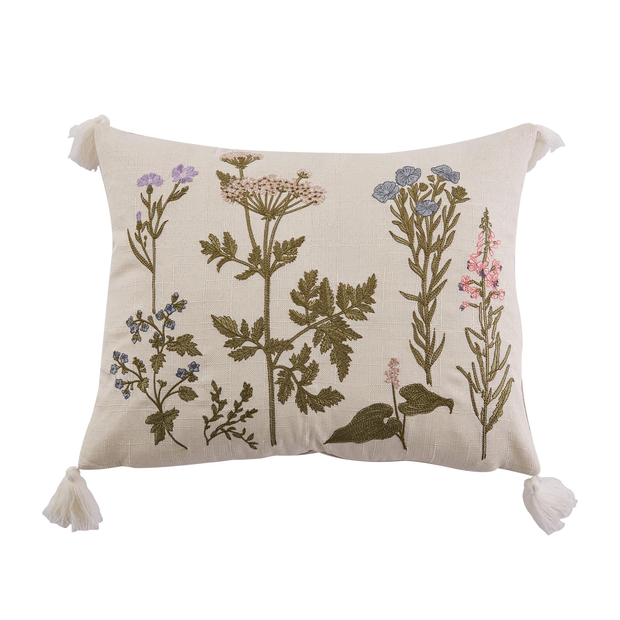 Petite Floral Embroidered Boho-Chic Pillow with Tassels