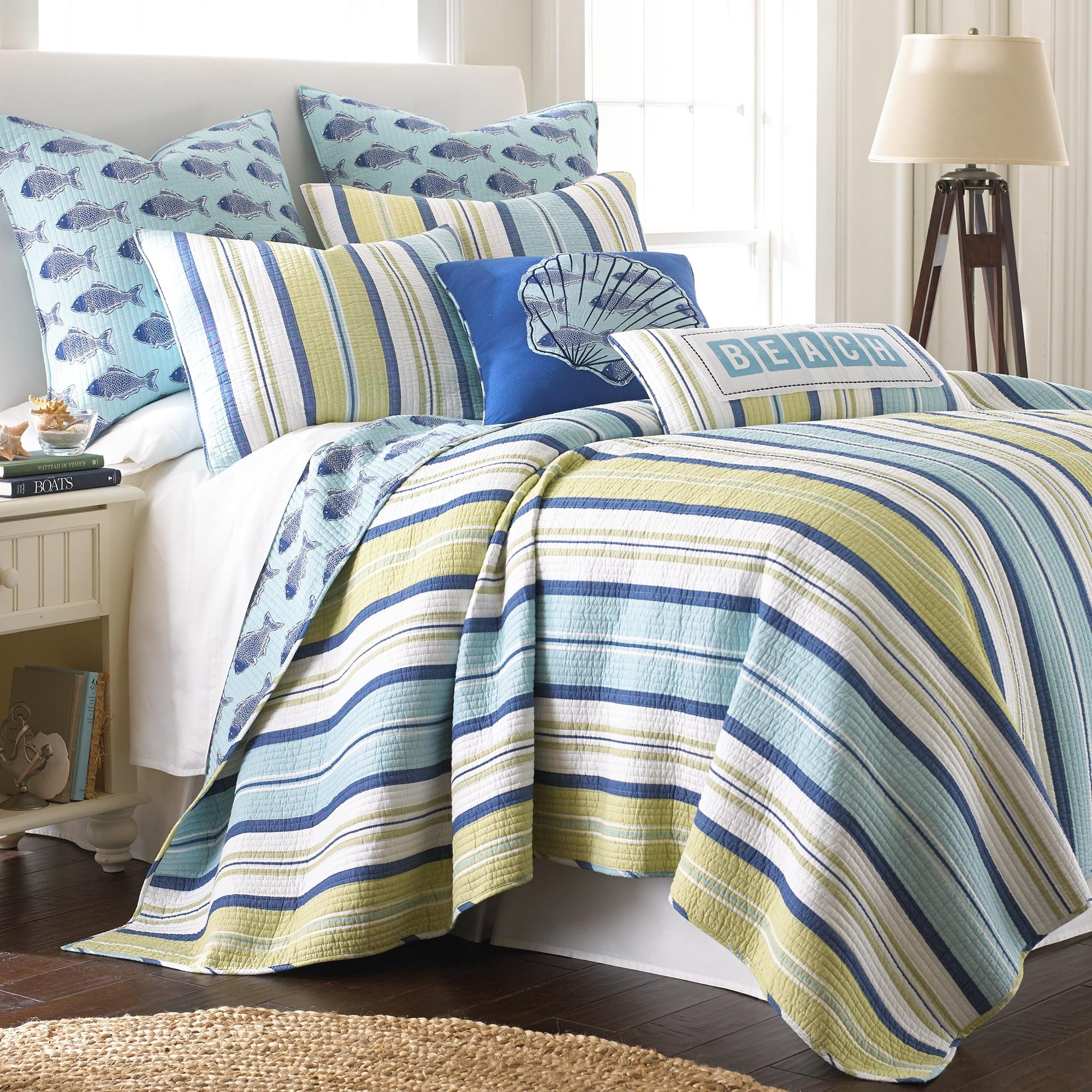 Bayport Twin Blue Cotton Reversible Quilt Set