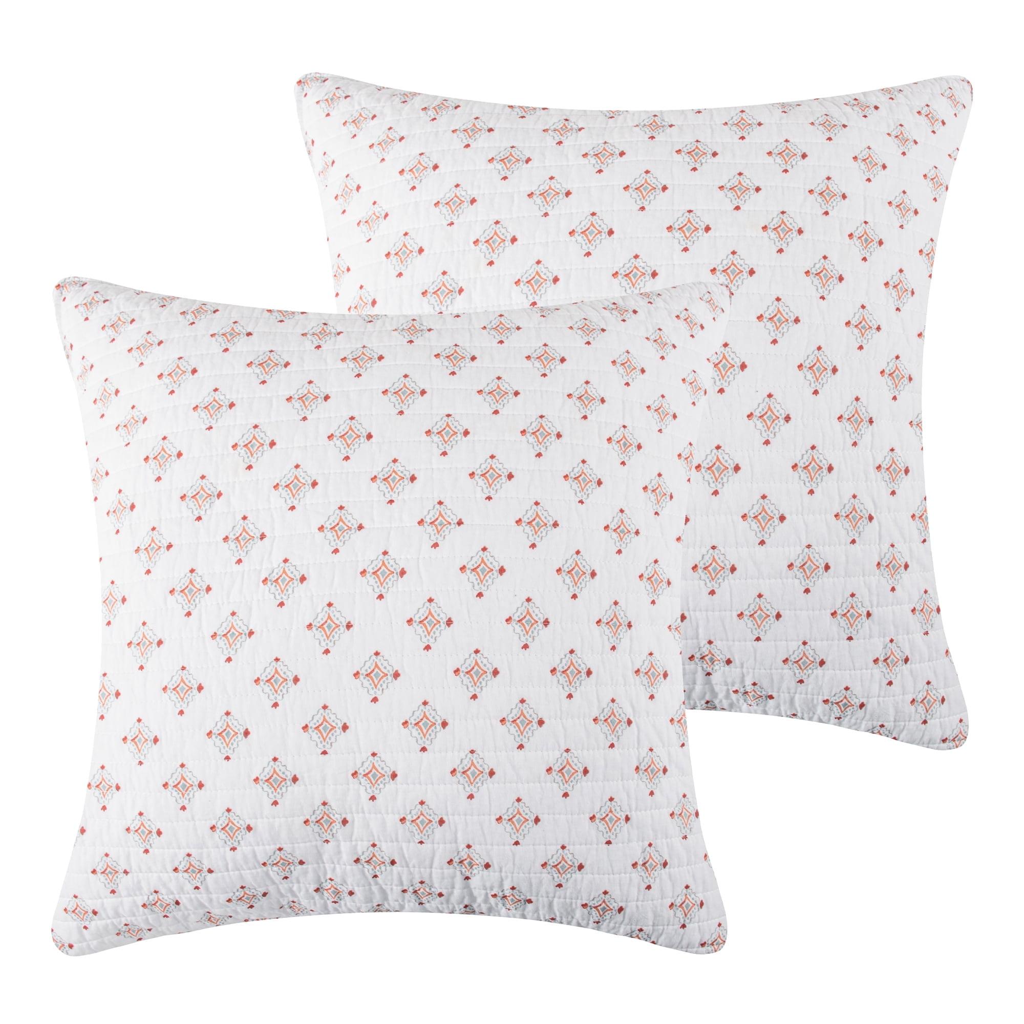 Levtex Home - Bertelli Off-White - Euro Sham - Medallion Tile - Orange, Ochre, Pink and Off-White - Quilted (26x26in.) - No Insert - Cotton