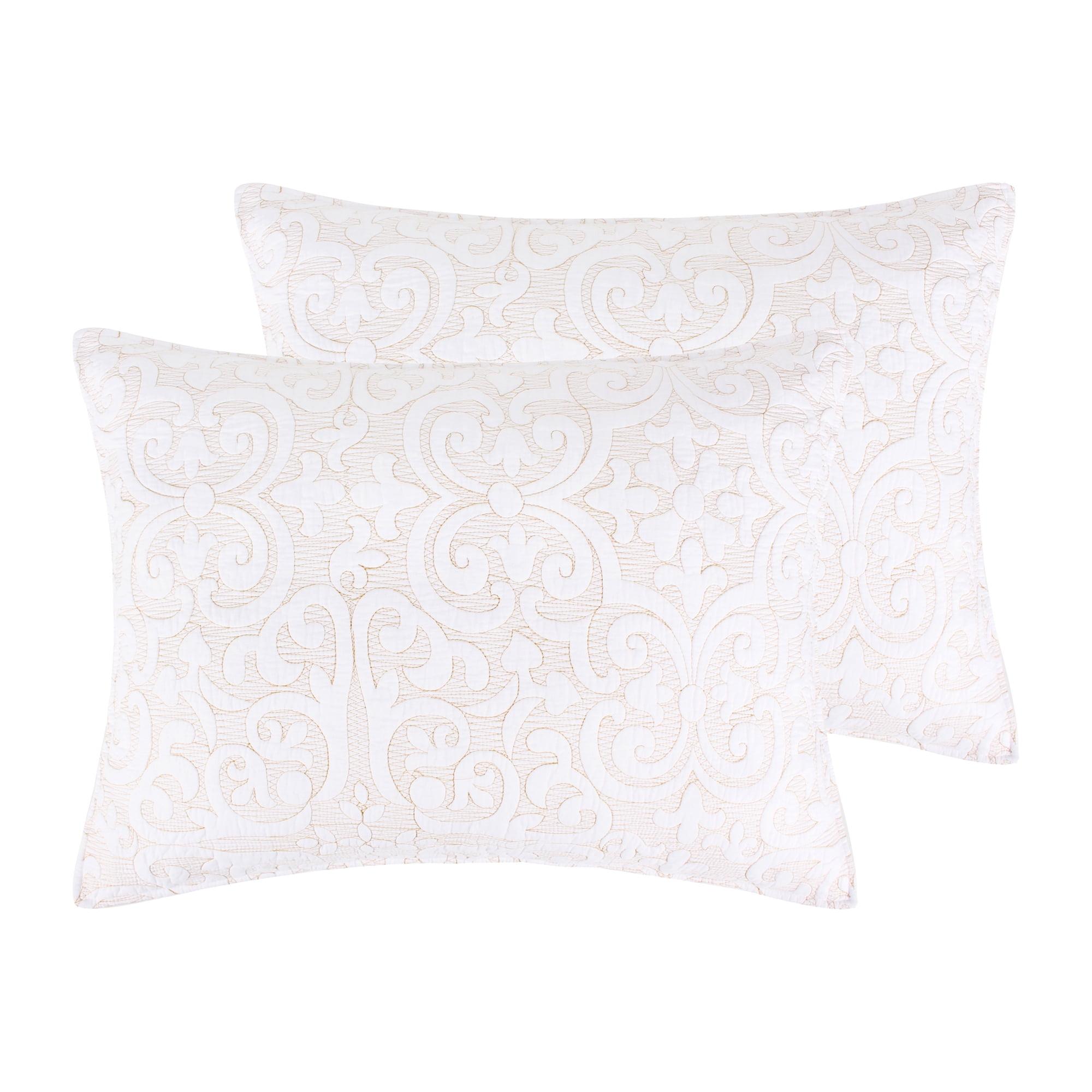 Sherbourne White and Taupe Cotton Quilted Standard Shams