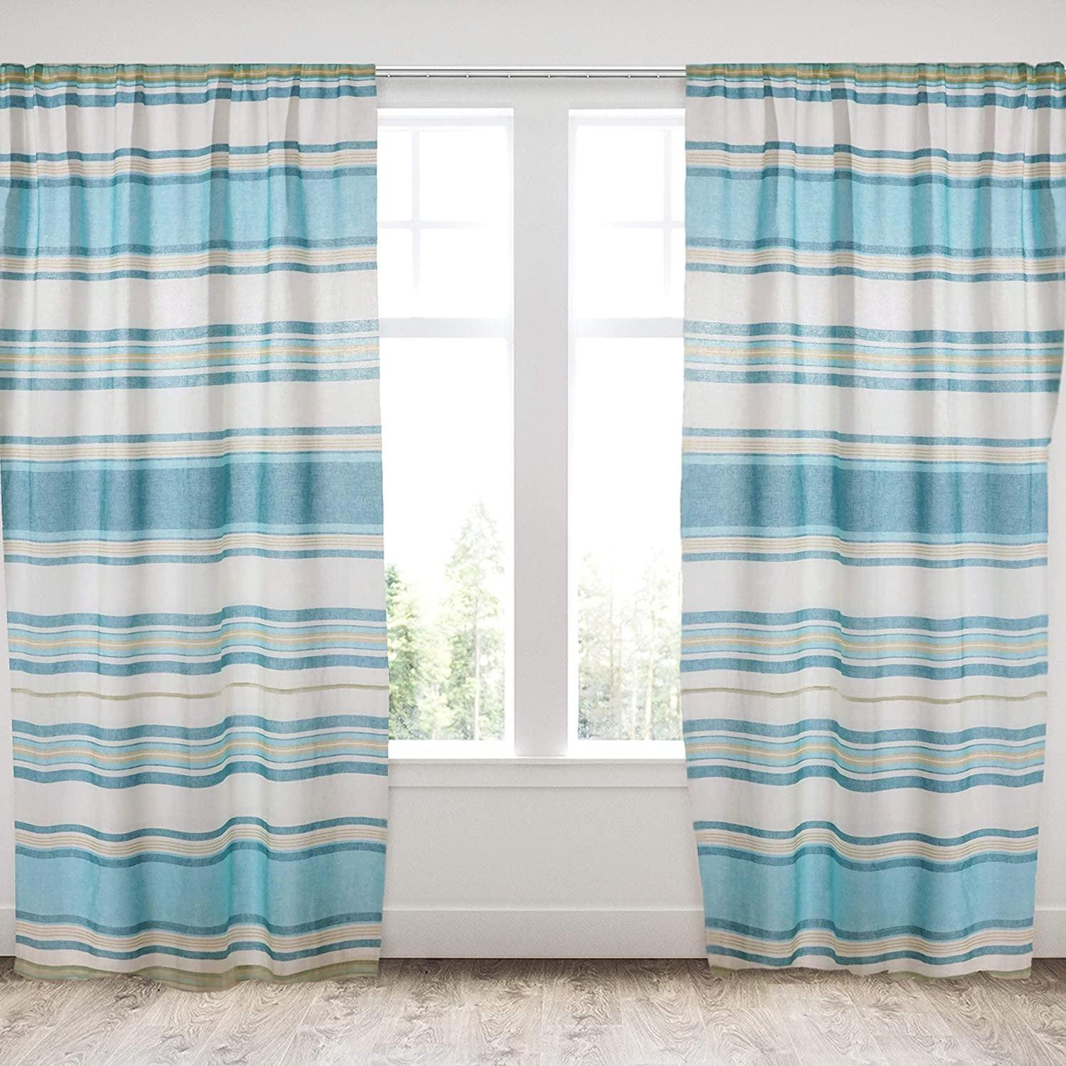 Levtex Home - Blue Maui - Window Panels with Rod Pocket - Two Curtains 84 inch Length - Classic Stripe - Blue, Grey, Taupe - 100% Cotton - Lined