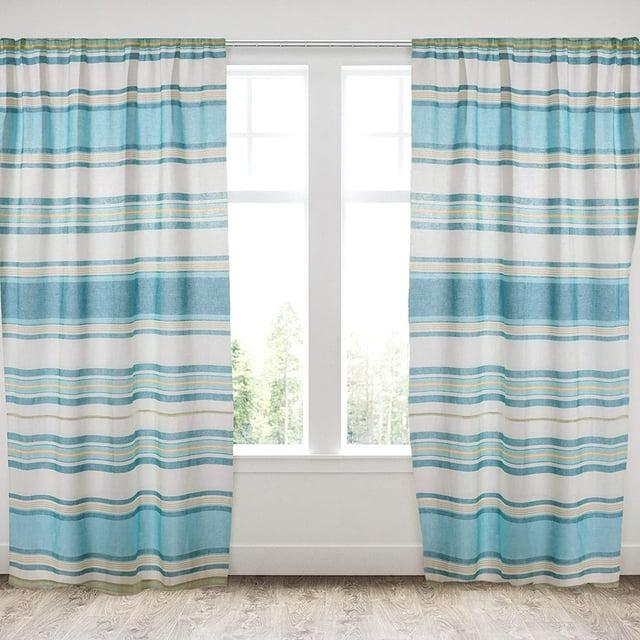 Levtex Home - Blue Maui - Window Panels with Rod Pocket - Two Curtains 84 inch Length - Classic Stripe - Blue, Grey, Taupe - 100% Cotton - Lined