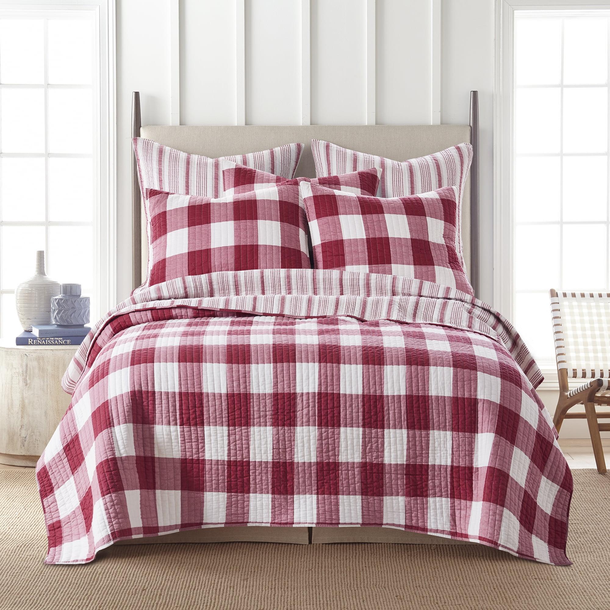 Camden Reversible Red and Cream Cotton Quilt Set with Pillow Shams