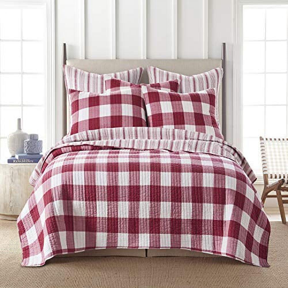 Red and Cream Cotton Twin Reversible Quilt Set