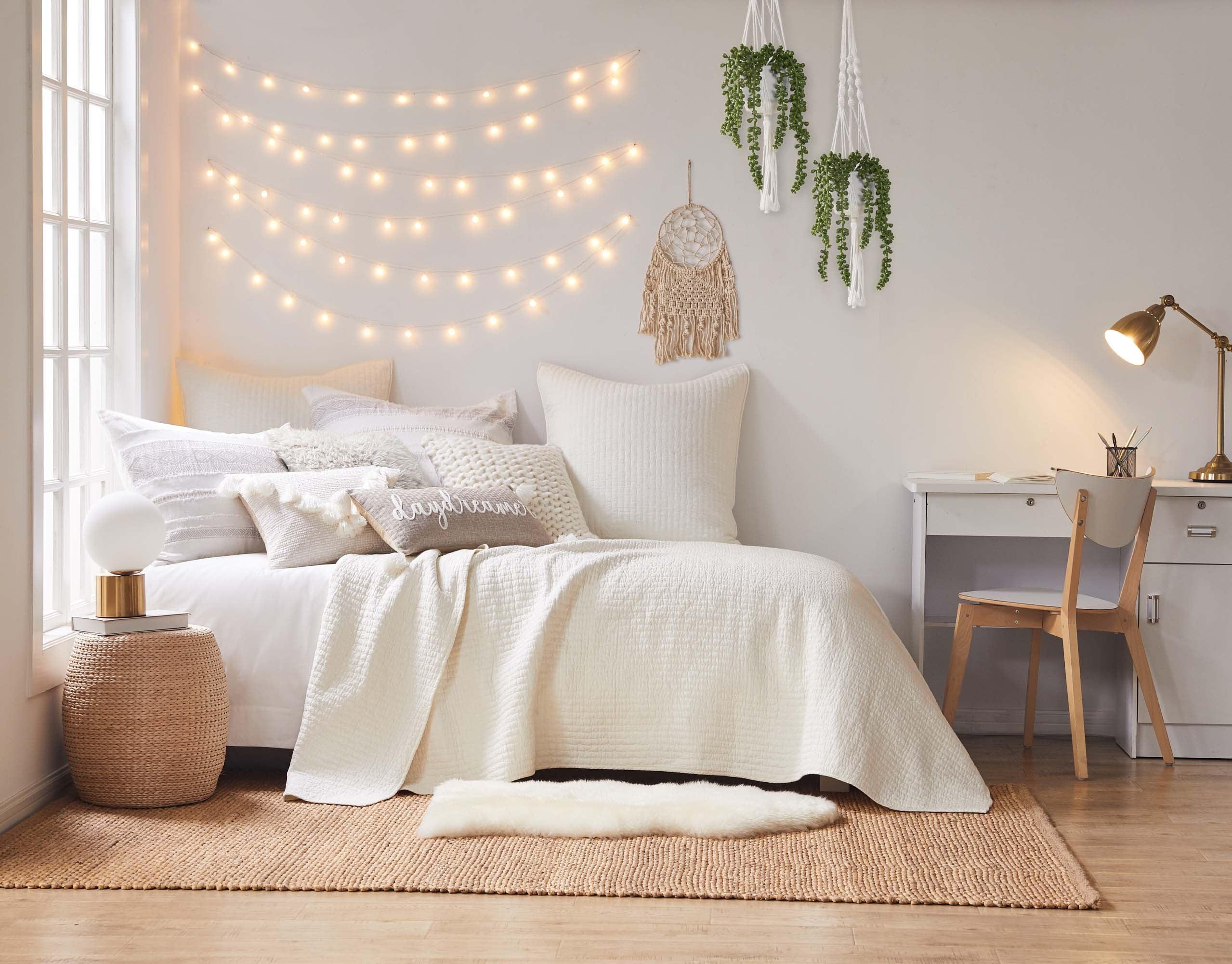 The Industrial Shop 2pc Twin Solid Quilt and Sham Bedding Set Cream: Rustic Percale, Lightweight