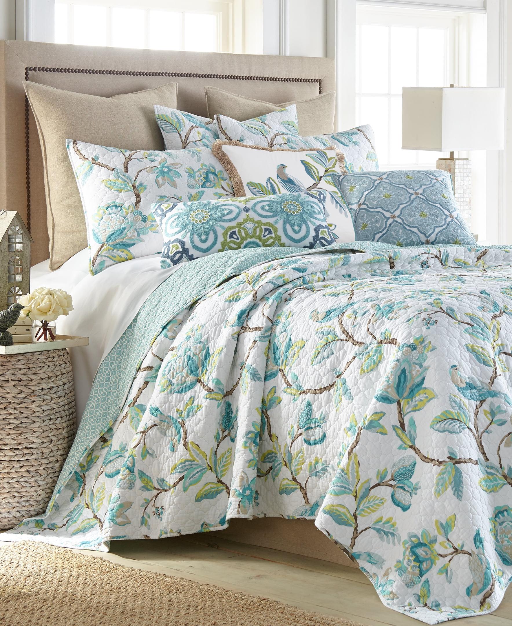 Full Blue Cotton Reversible Quilt and Sham Set