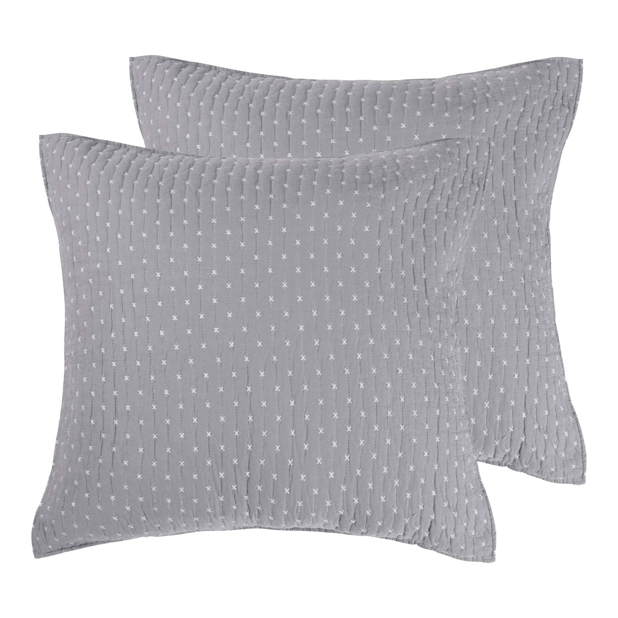 Cross Stitch Grey Euro Sham set of 2- Levtex Home