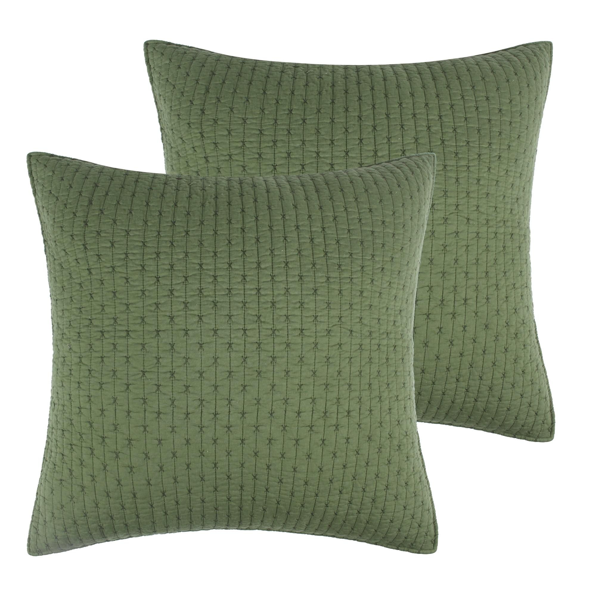 Forest Green Cotton Cross Stitch Euro Shams Set of 2