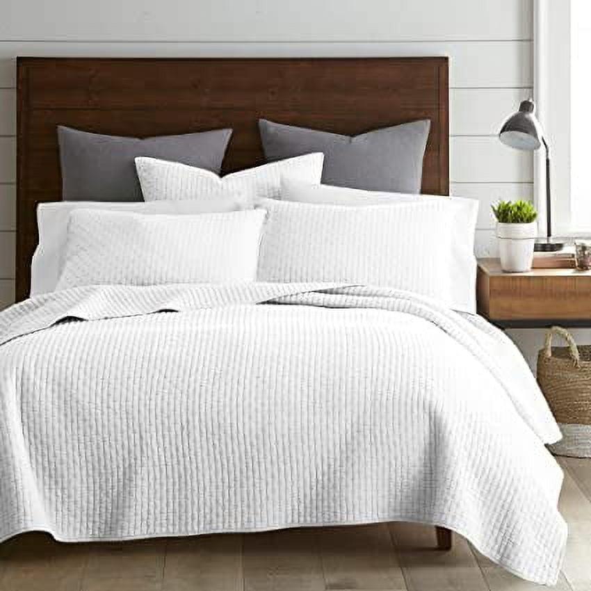 White Cotton Twin Reversible Quilt Set with Sham