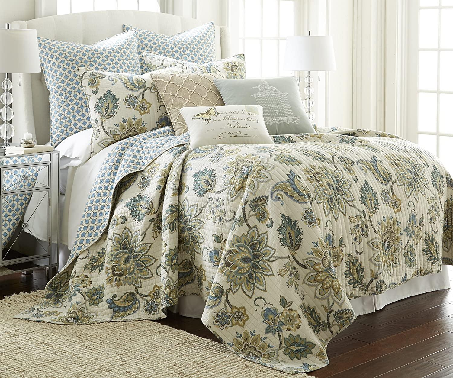 Palladium Grey Floral Quilt Set - One Twin/Twin XL Quilt and One Standard Sham Teal - Levtex Home