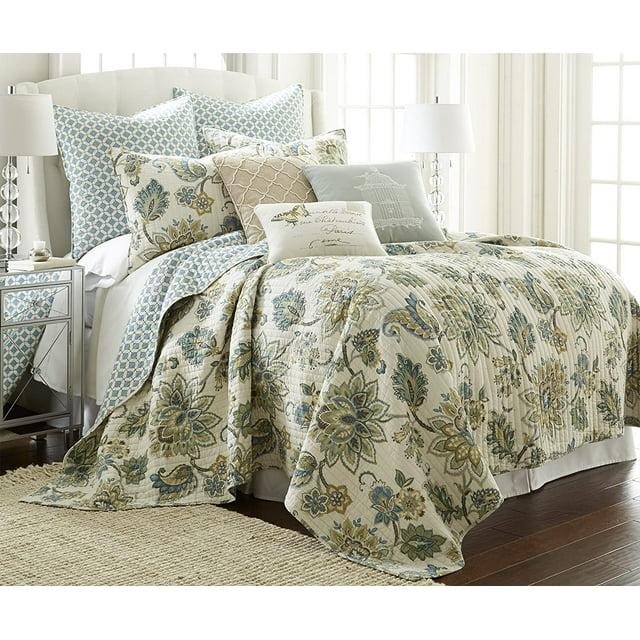 Palladium Grey Floral Quilt Set - One Twin/Twin XL Quilt and One Standard Sham Teal - Levtex Home