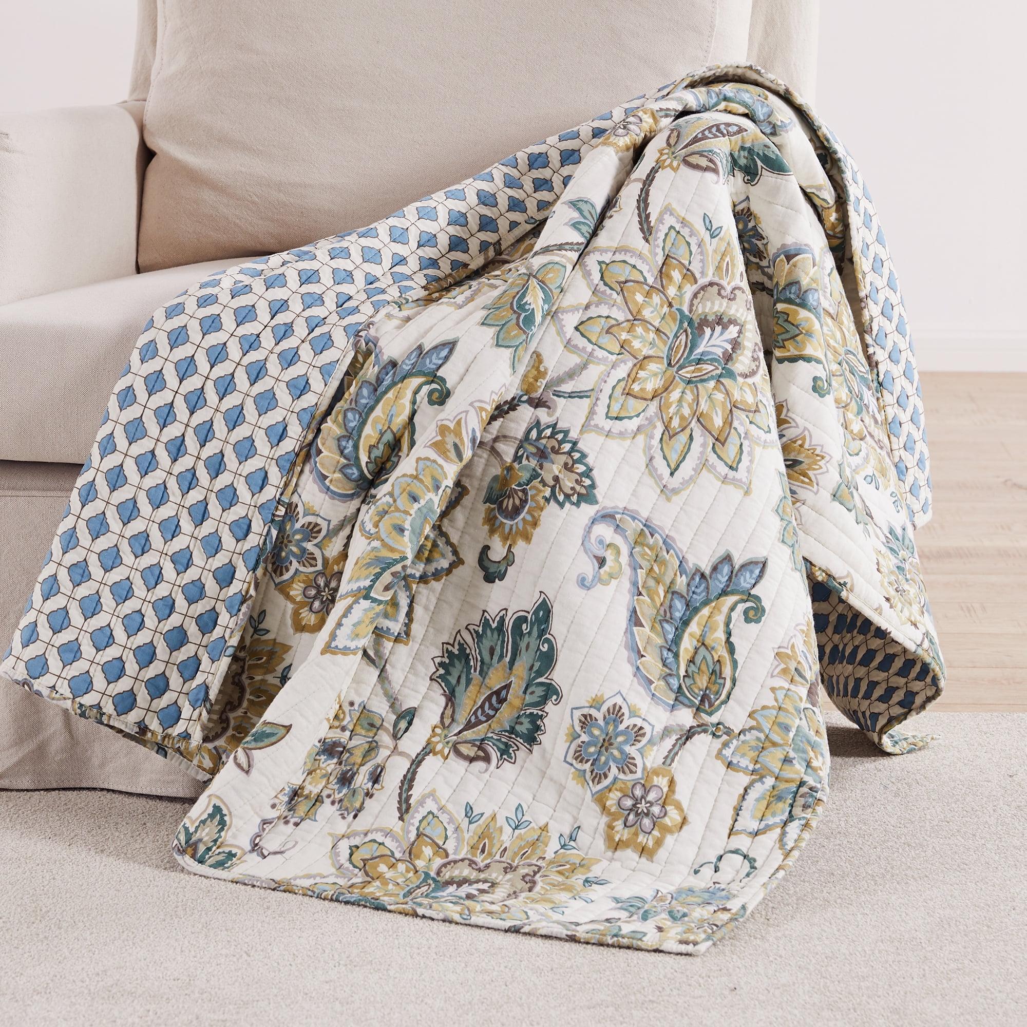 Palladium Grey Floral Quilted Throw - Levtex Home