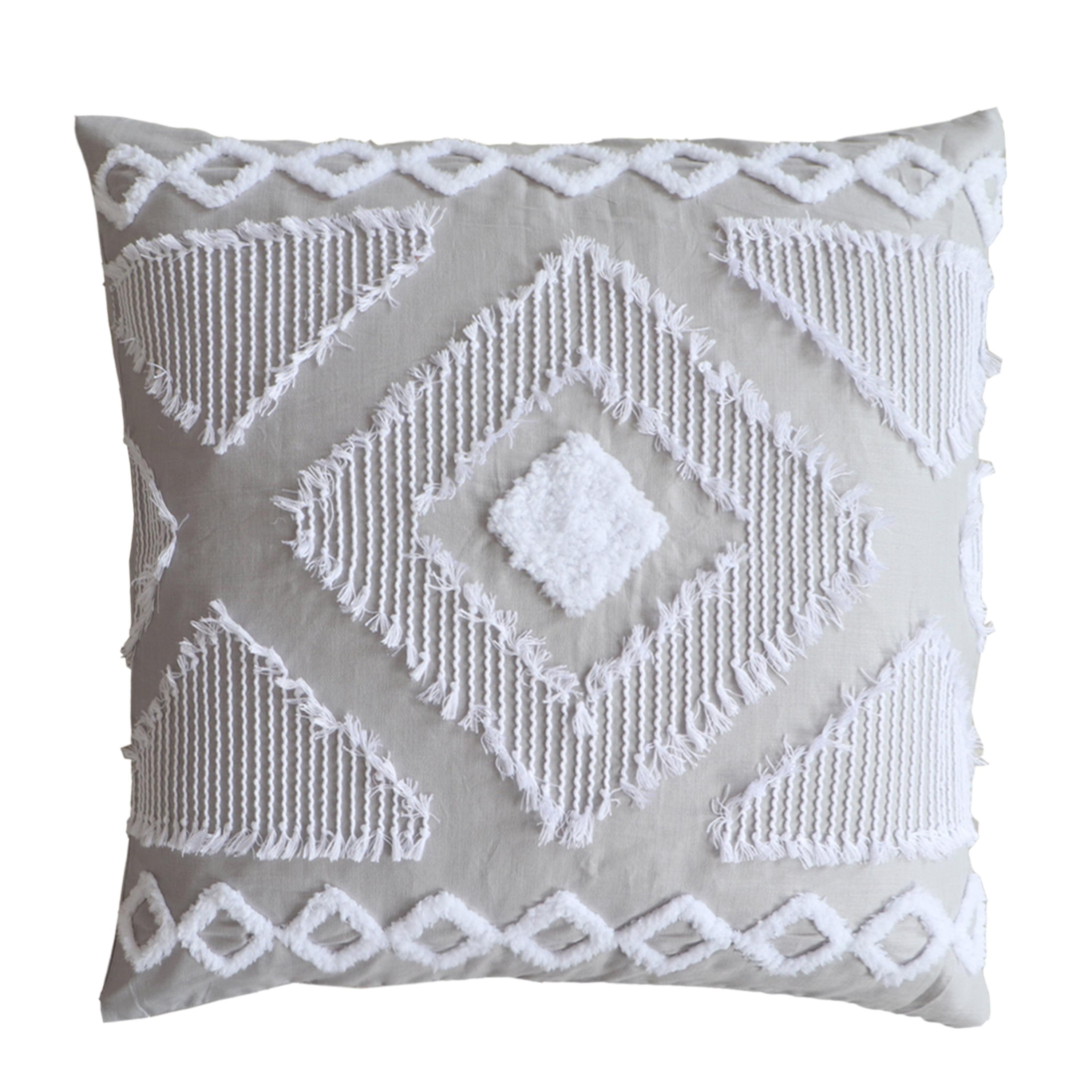 Harleson Gray and White Embroidered Cotton Euro Sham