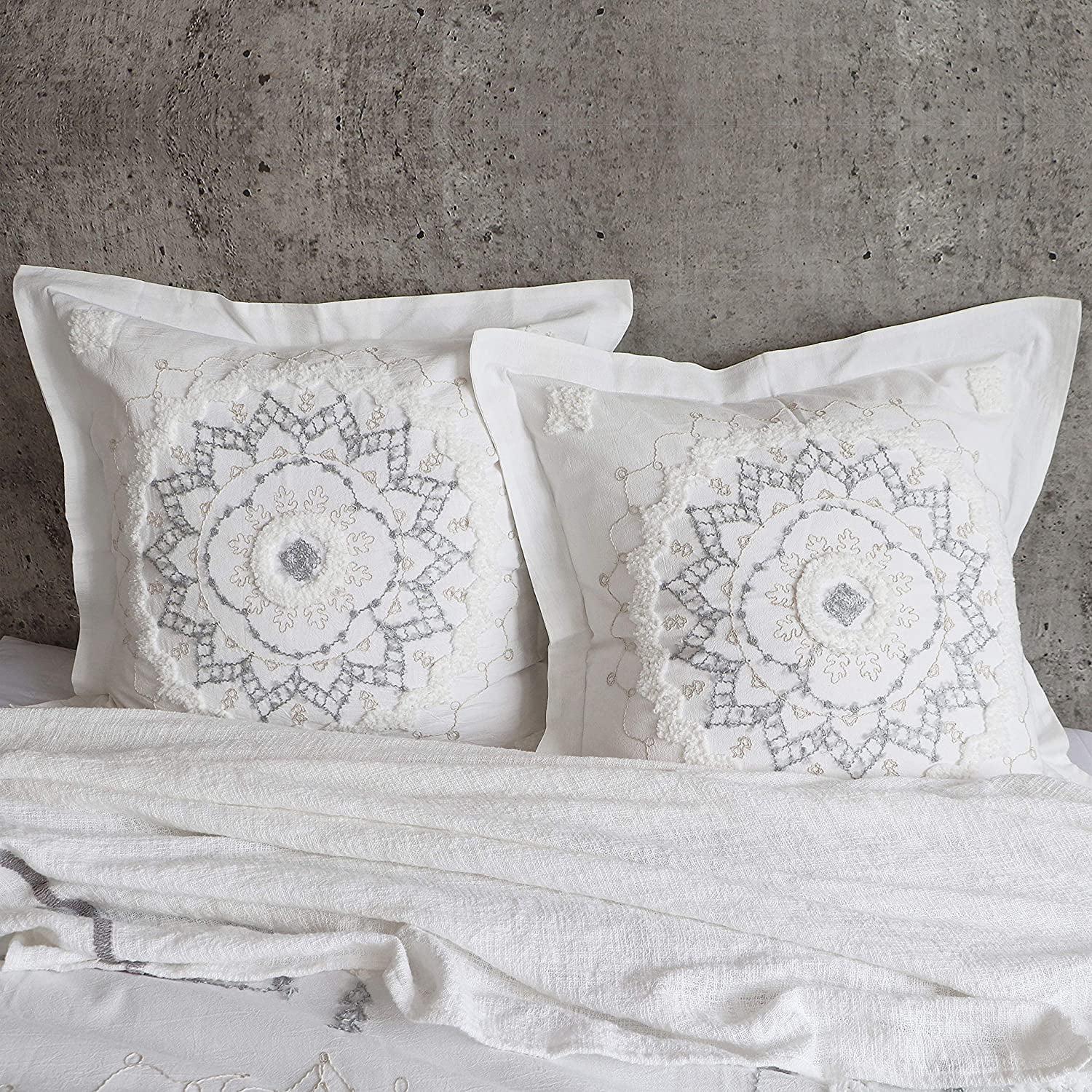 Harleson Medallion White and Grey Cotton Euro Sham Set