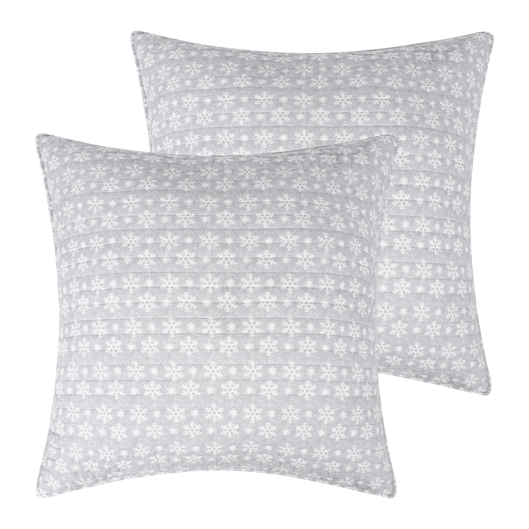 Joulset Grey and White Cotton Euro Shams with Snowflakes